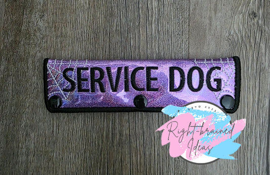 Creepy Crawly Inspired Service Dog Glow-In-The-Dark White And Black On Sparkle Purple Holographic Vinyl Leash Wrap