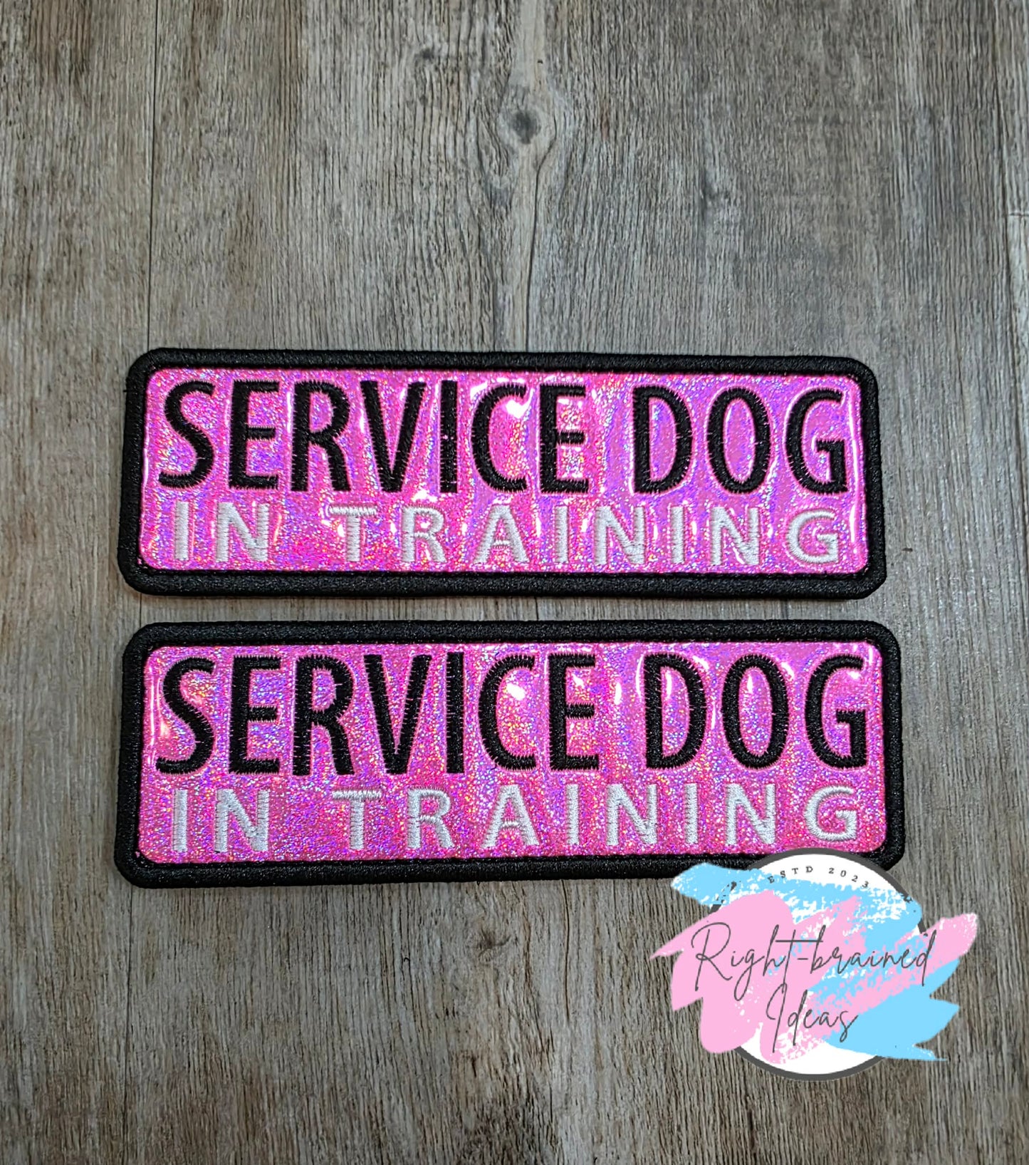 Service Dog In Training Black And White On Sparkle Pink Holographic Vinyl Four-piece Patch Set