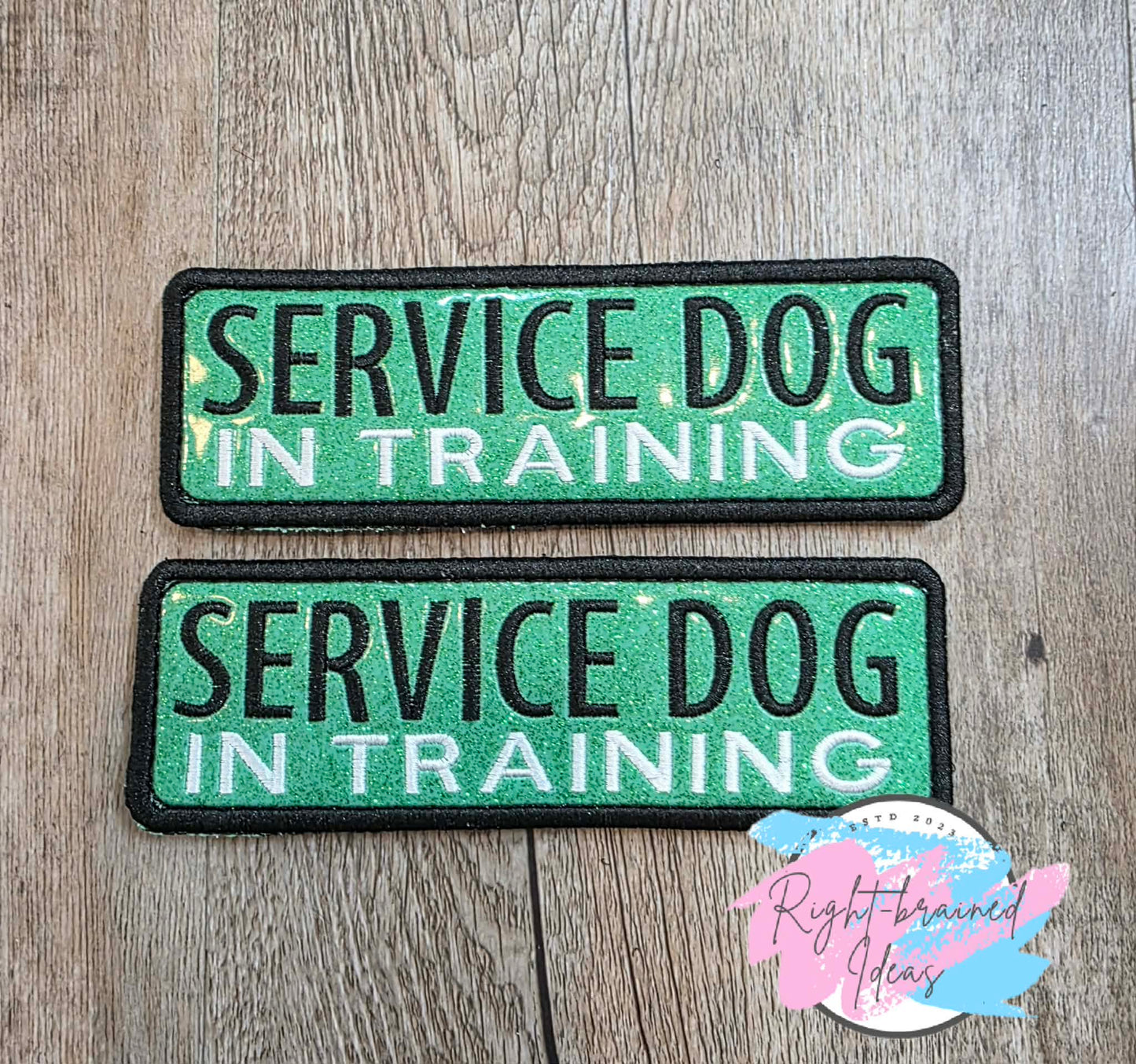 Service Dog In Training White And Black On Sparkle Moss Green Vinyl Four-piece Patch Set