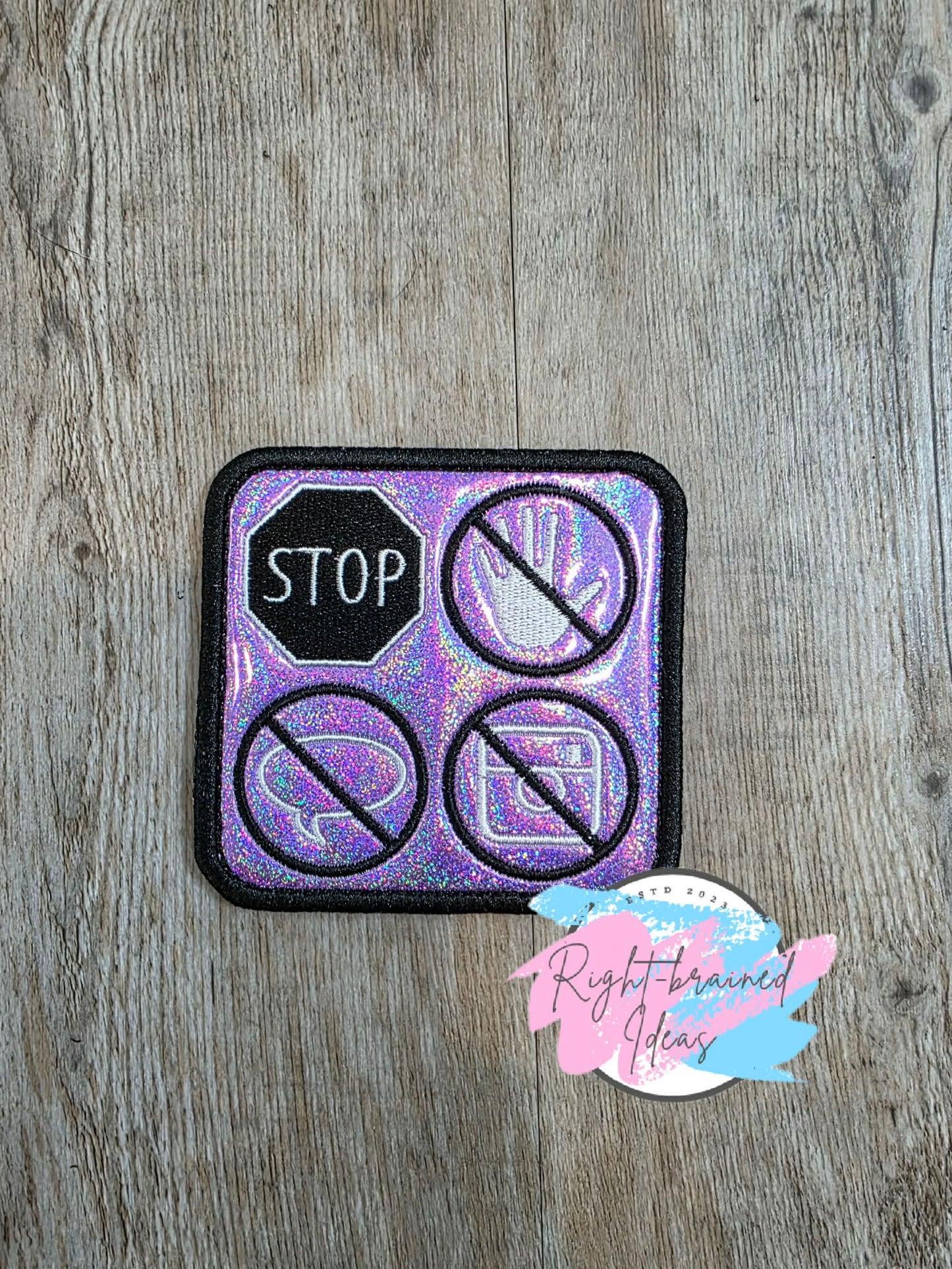 Service Dog In Training Black And White On Sparkle Purple Holographic Vinyl Four-piece Patch Set