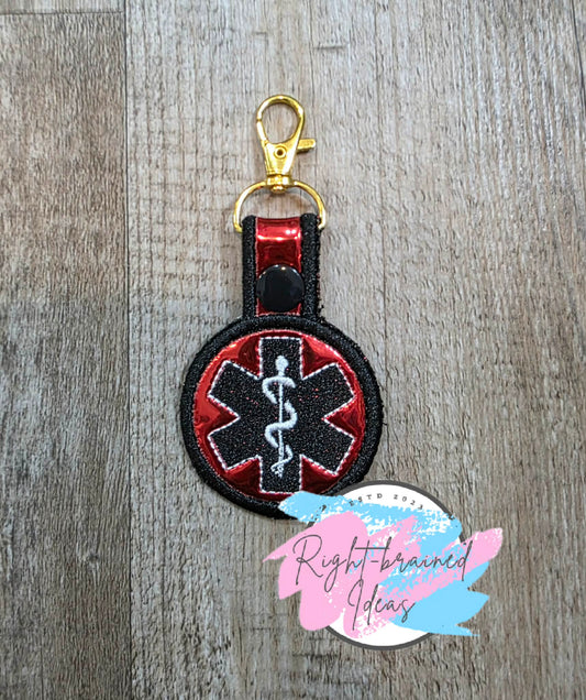 Medical Symbol White And Black On Red Metallic Vinyl Mini Patch Tab