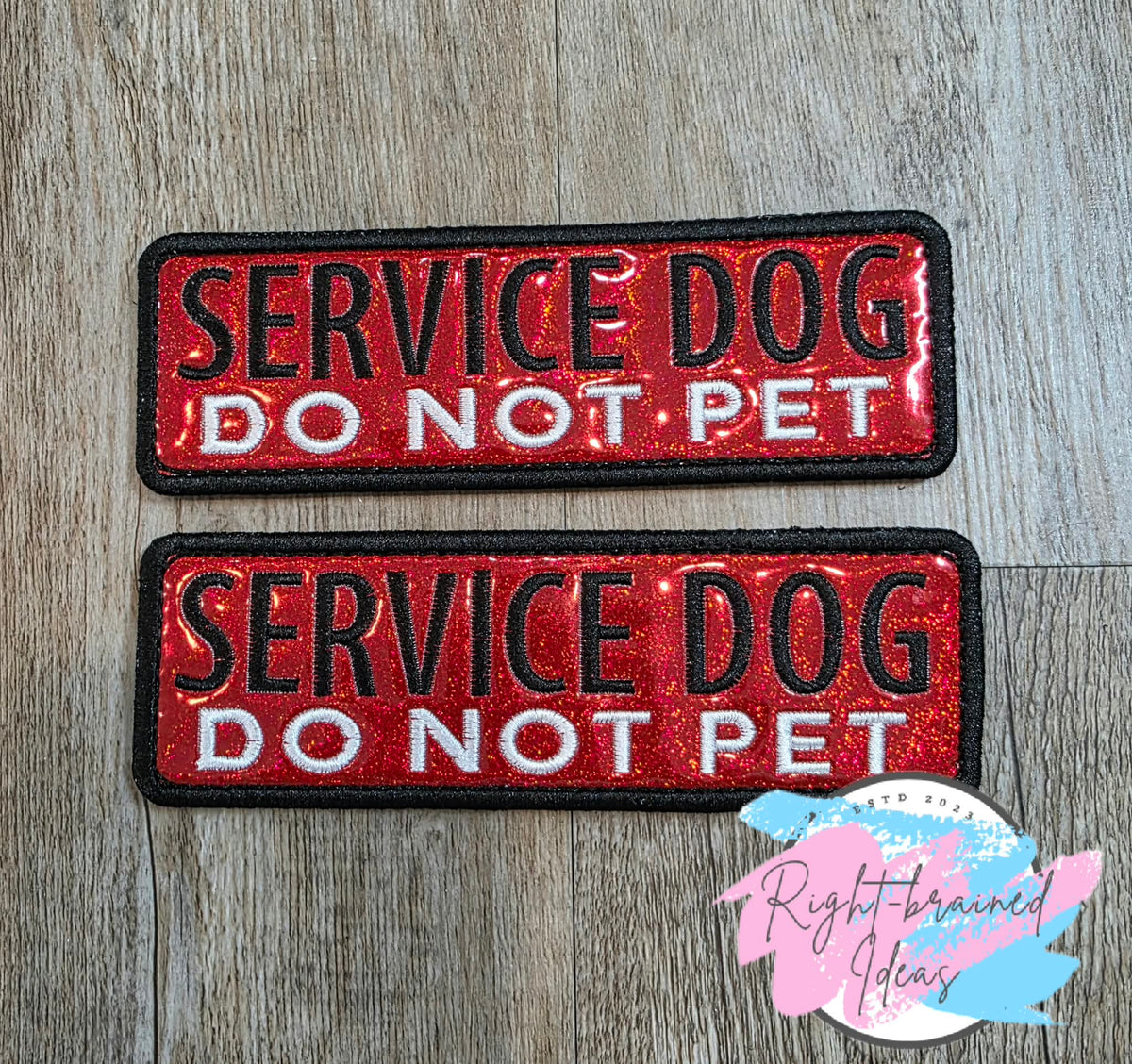 Service Dog Do Not Pet Black And White On Sparkle Red Holographic Vinyl Four-piece Patch Set