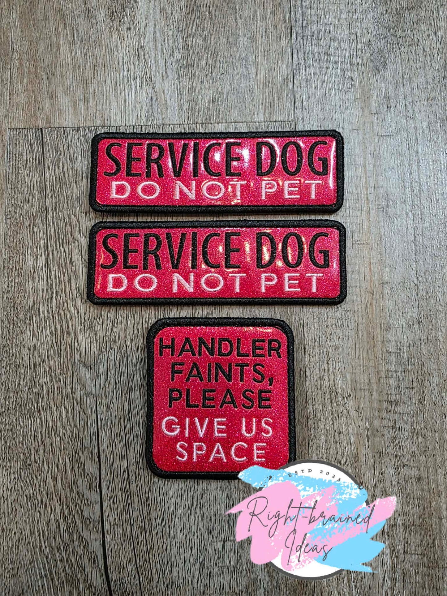 Service Dog Do Not Pet Black And Light Pink On Sparkle Red Vinyl Three-piece Patch Set