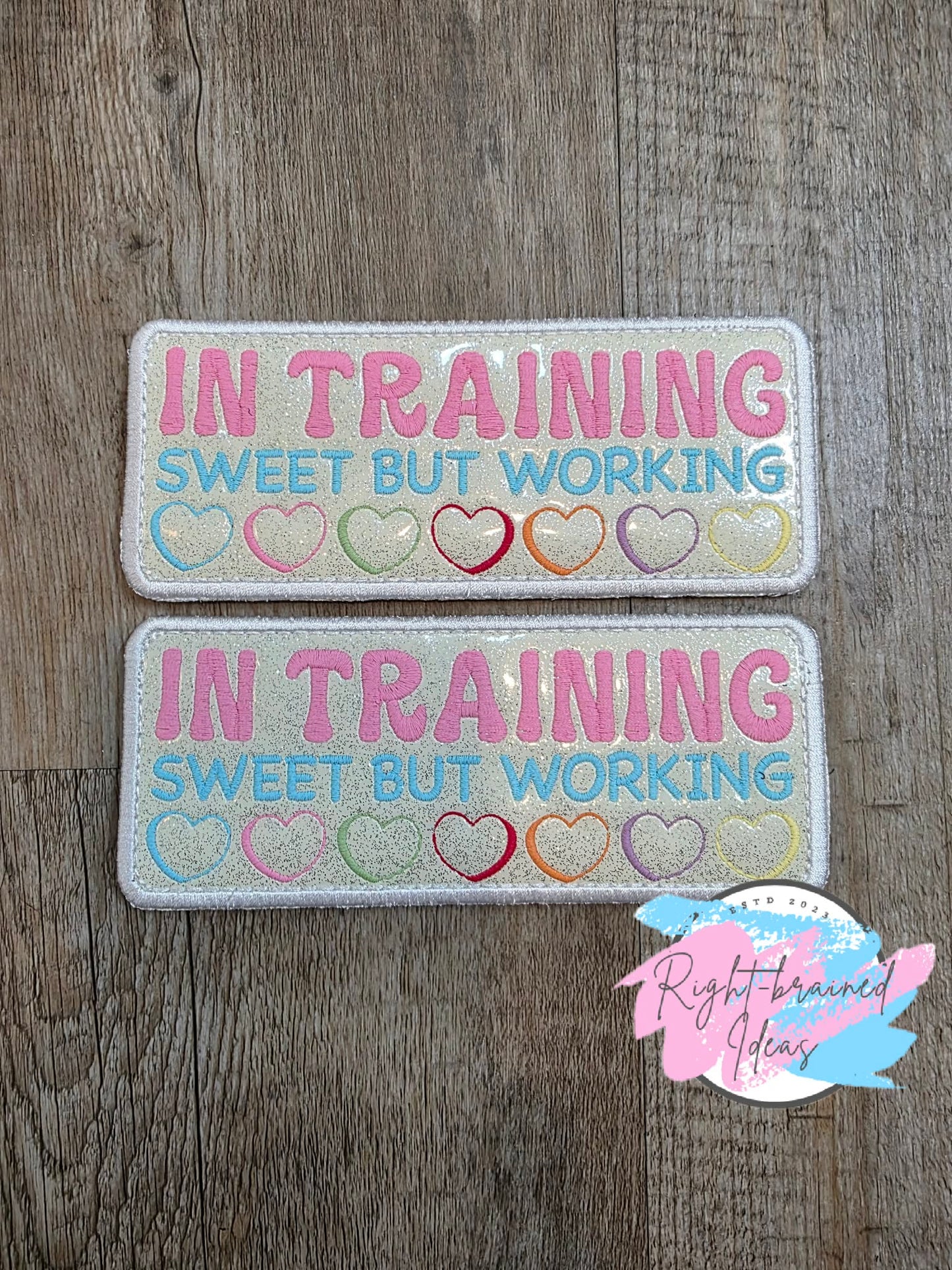 Frosted And Sweet Conversation Heart Inspired In Training Multi-colored On Sparkle White Vinyl Four-piece Oversized Patch Set