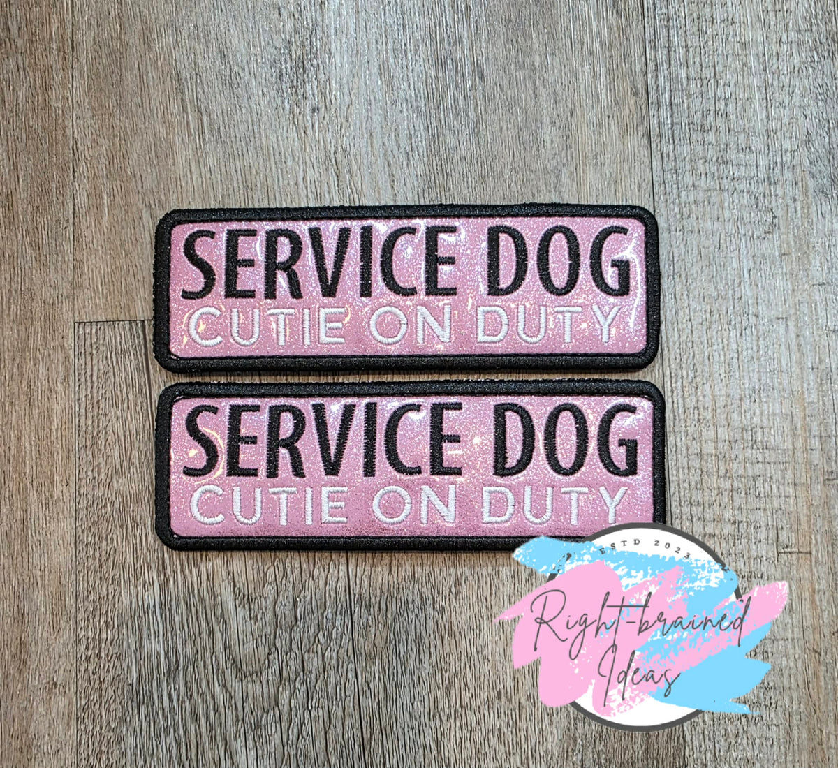 Service Dog Cutie On Duty White And Black On Sparkle Light Pink Vinyl Four-piece Patch Set