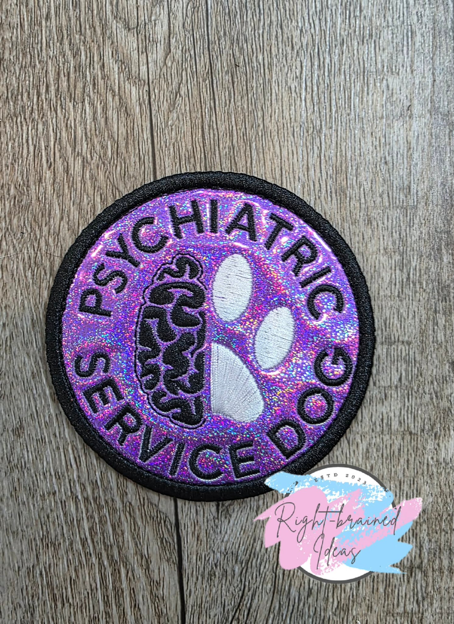 *Minor Flaw - Cosmetic* Service Dog Ignore Me White And Black On Sparkle Purple Holographic Vinyl Three-piece Patch Set