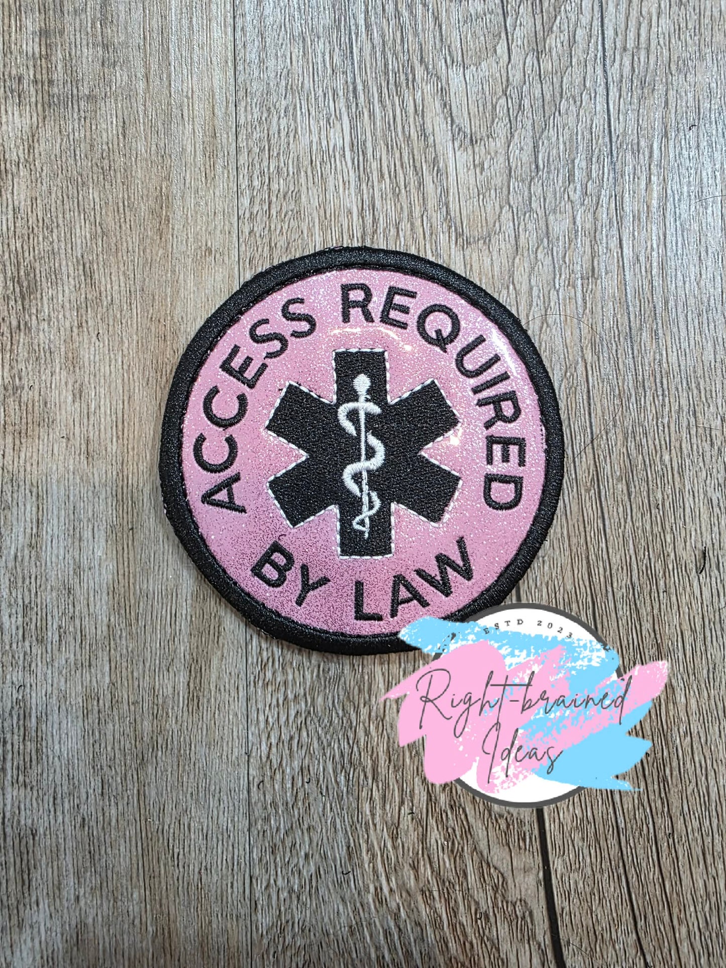 Service Dog Ignore Me White and Black On Sparkle Light Pink Vinyl Three-piece Patch Set