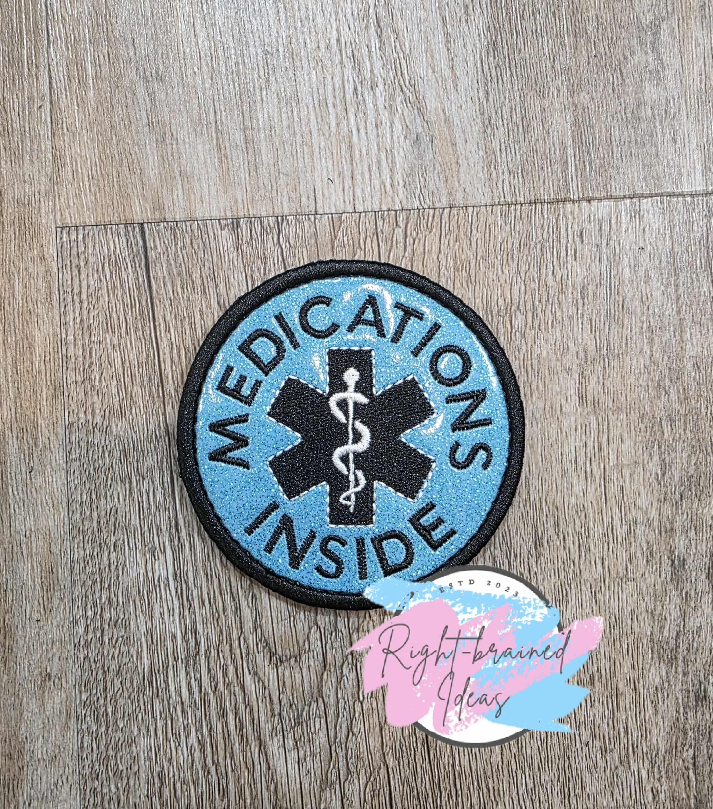 Service Dog Give Us Space Black And White On Sparkle Sky Blue Vinyl Five-piece Patch And Patch Tab Set