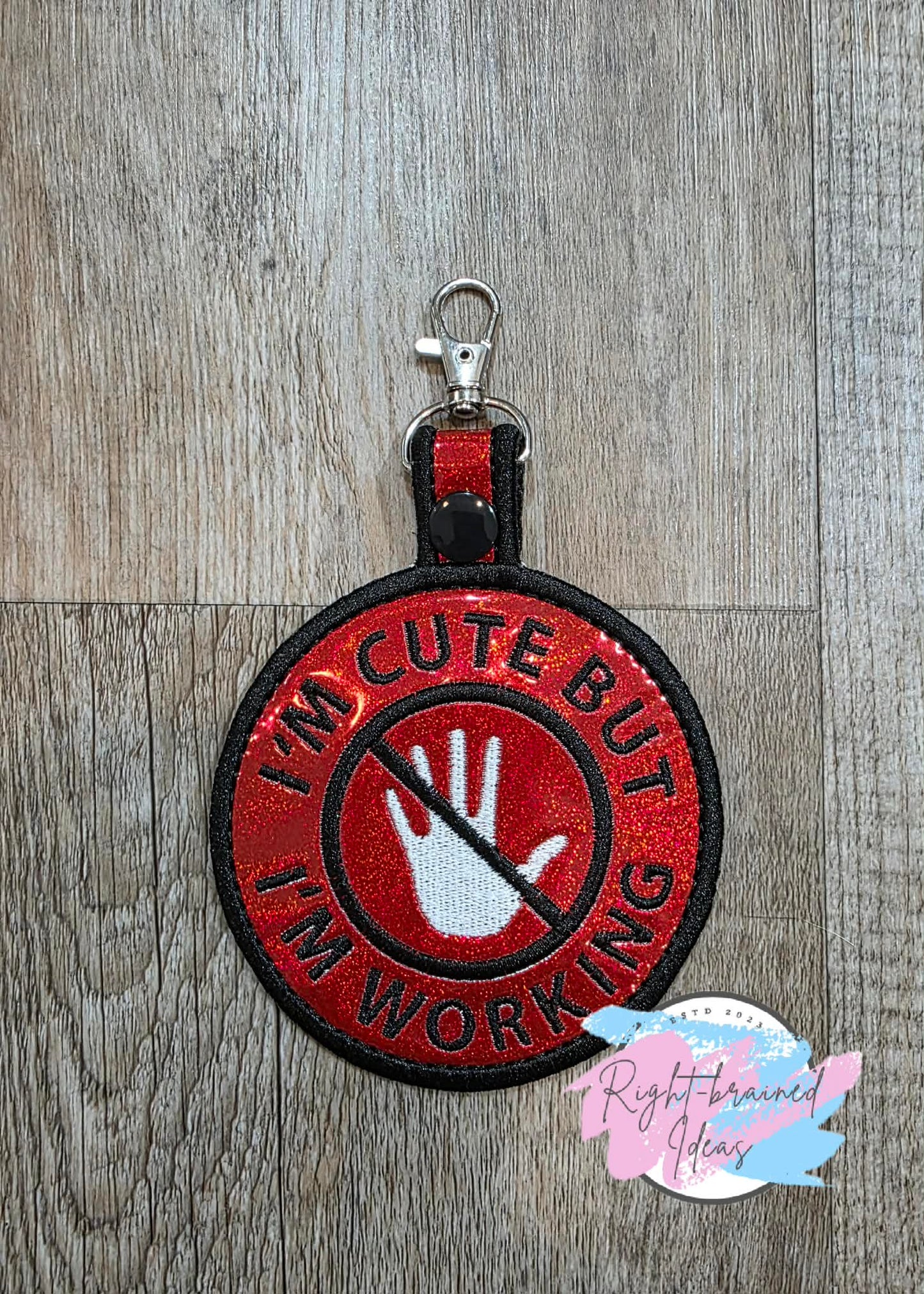 Cute But Working Black And White On Sparkle Red Vinyl Patch Tab