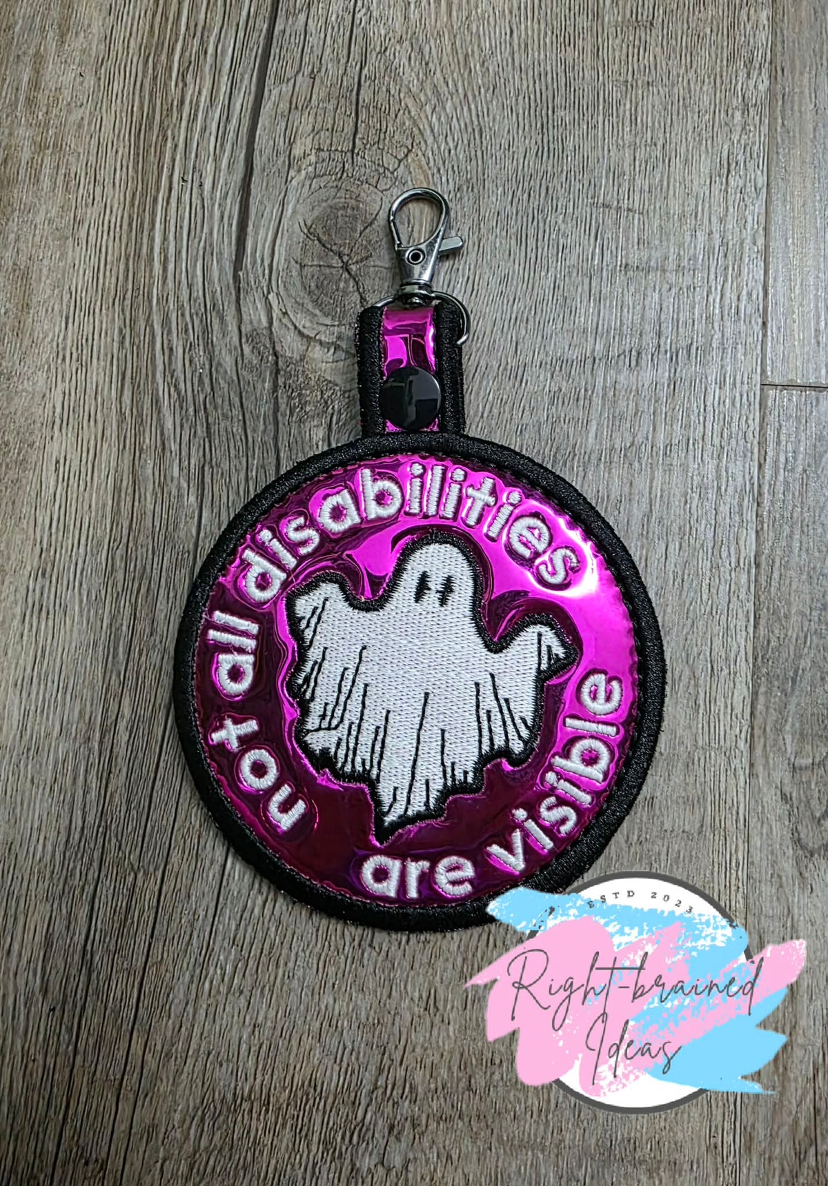 Not All Disabilities Are Visible Glow-in-The-Dark White And Black On Fuchsia Metallic Vinyl Patch Tab