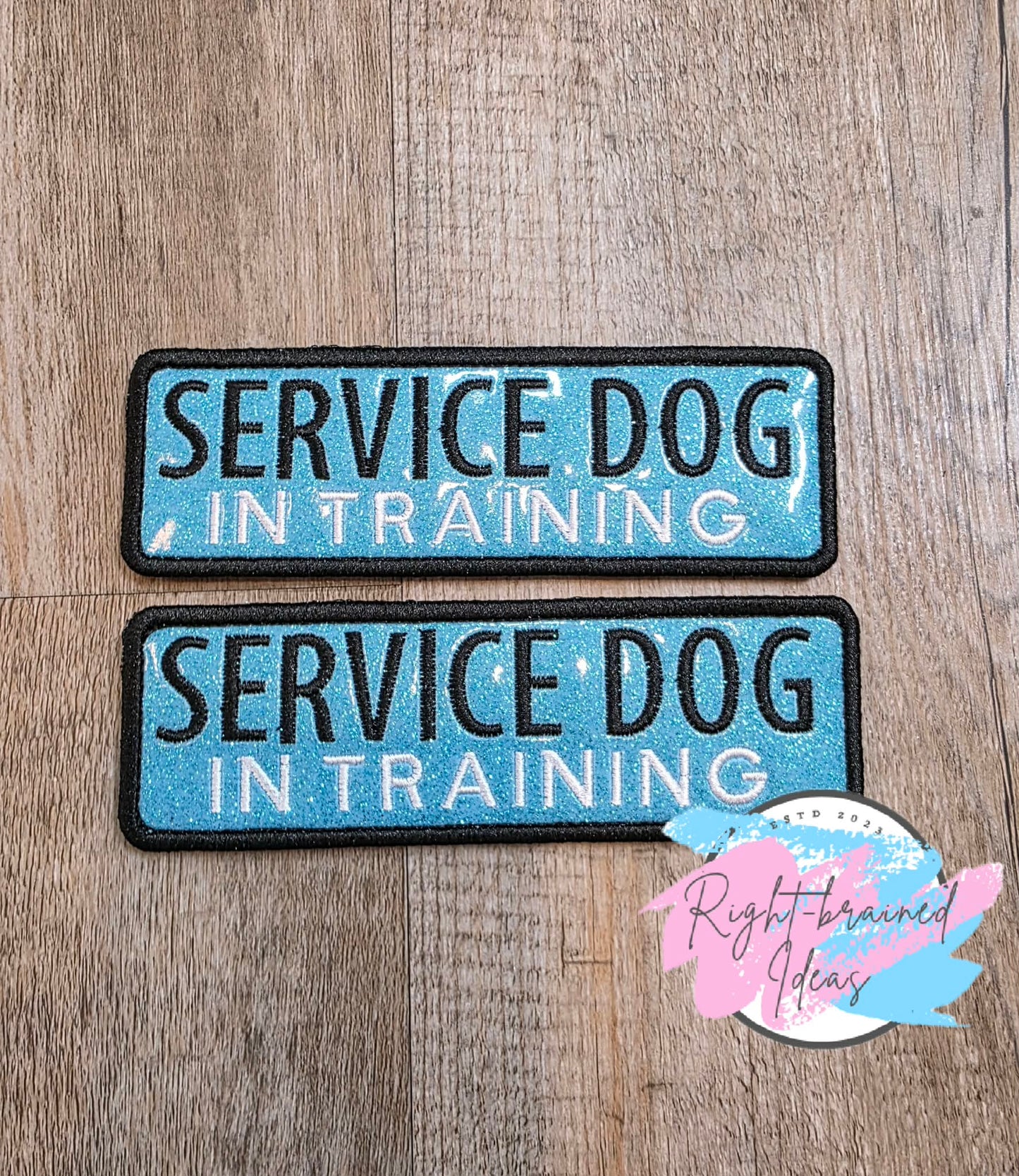 Service Dog Jump To Alert Black And White On Sparkle Light Blue Vinyl Four-piece Patch Set