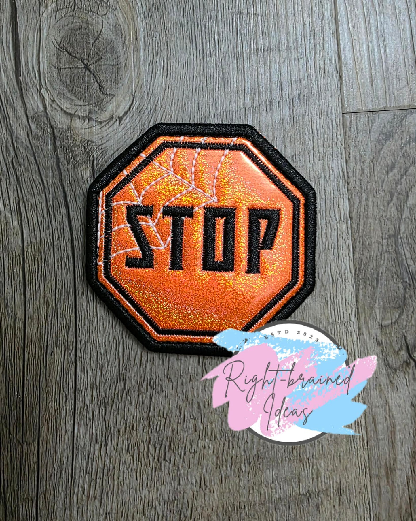 Fun Size Creepy Crawley Inspired Service Dog Glow-In-The-Dark White And Black On Sparkle Neon Orange Holographic Vinyl Four-piece Patch Set