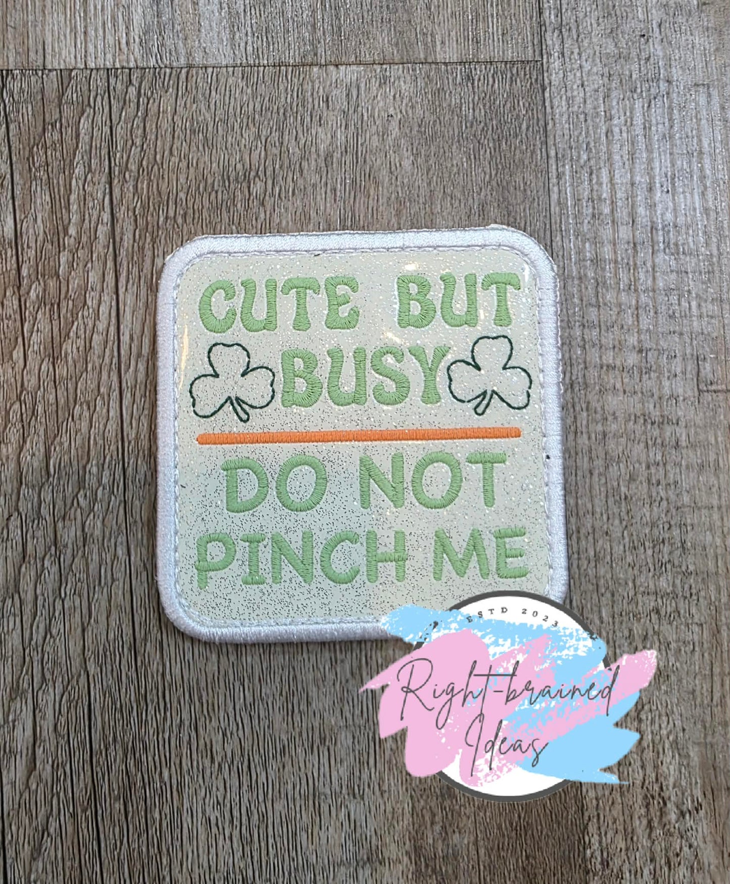 Oversize Shamrock Inspired Service Dog Task Trained Not Luck Flat Matt Mint Green, Flat Matt Forest Green, Flat Matt Orange And White On Sparkle White Vinyl Four-piece Patch Set With Oversized Patches