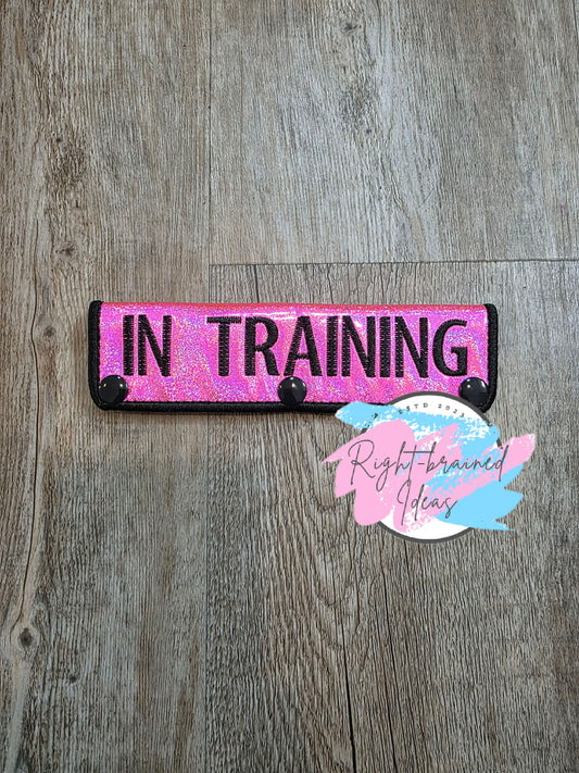 In Training Black On Sparkle Pink Holographic Vinyl Leash Wrap