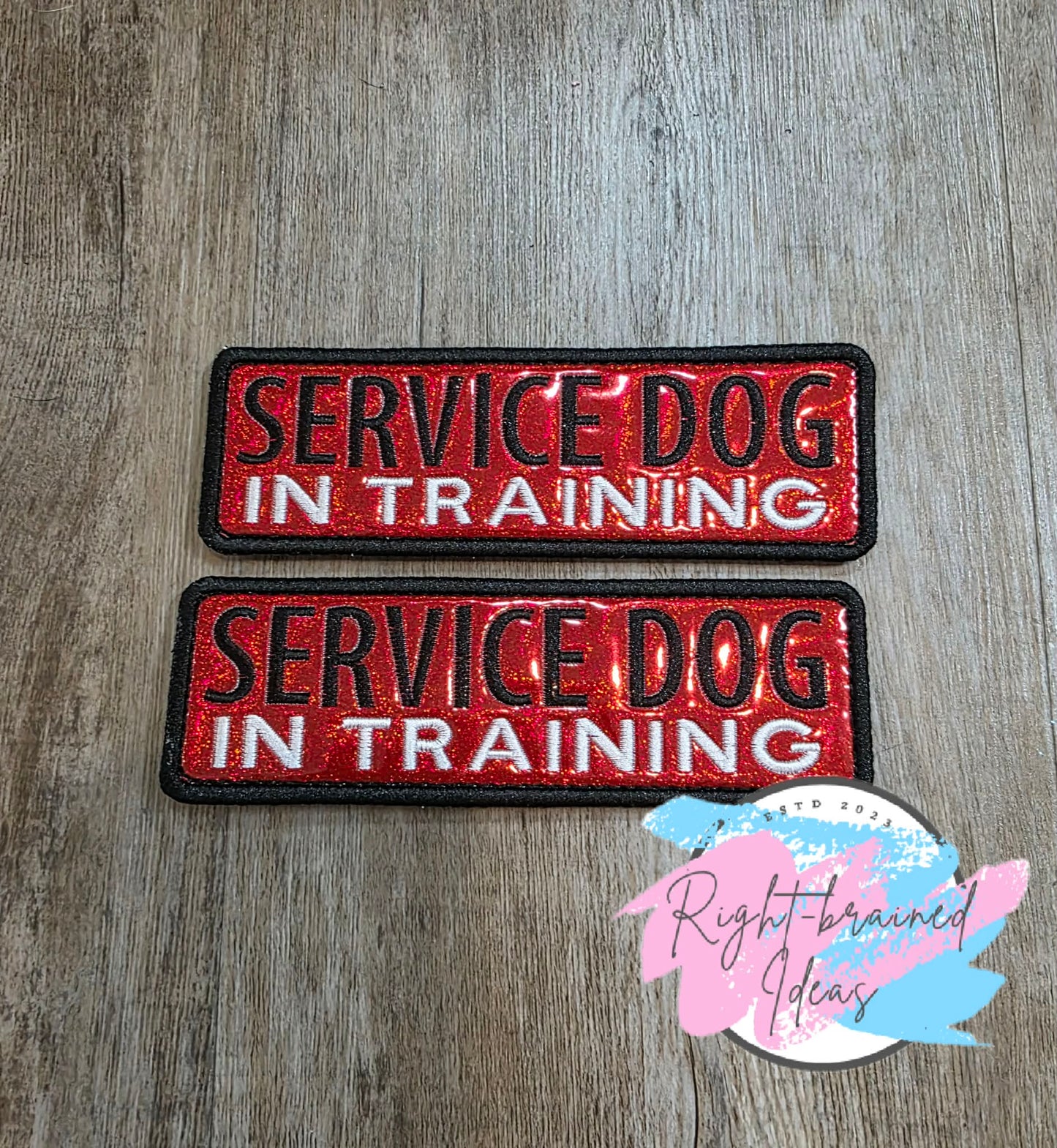 Service Dog In Training Black And White On Sparkle Red Holographic Vinyl Three-piece Patch Set