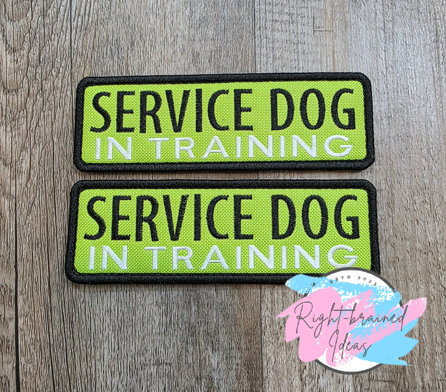 Service Dog In Training Black And White On Lime Green Ottertex Canvas Three-piece Patch Set
