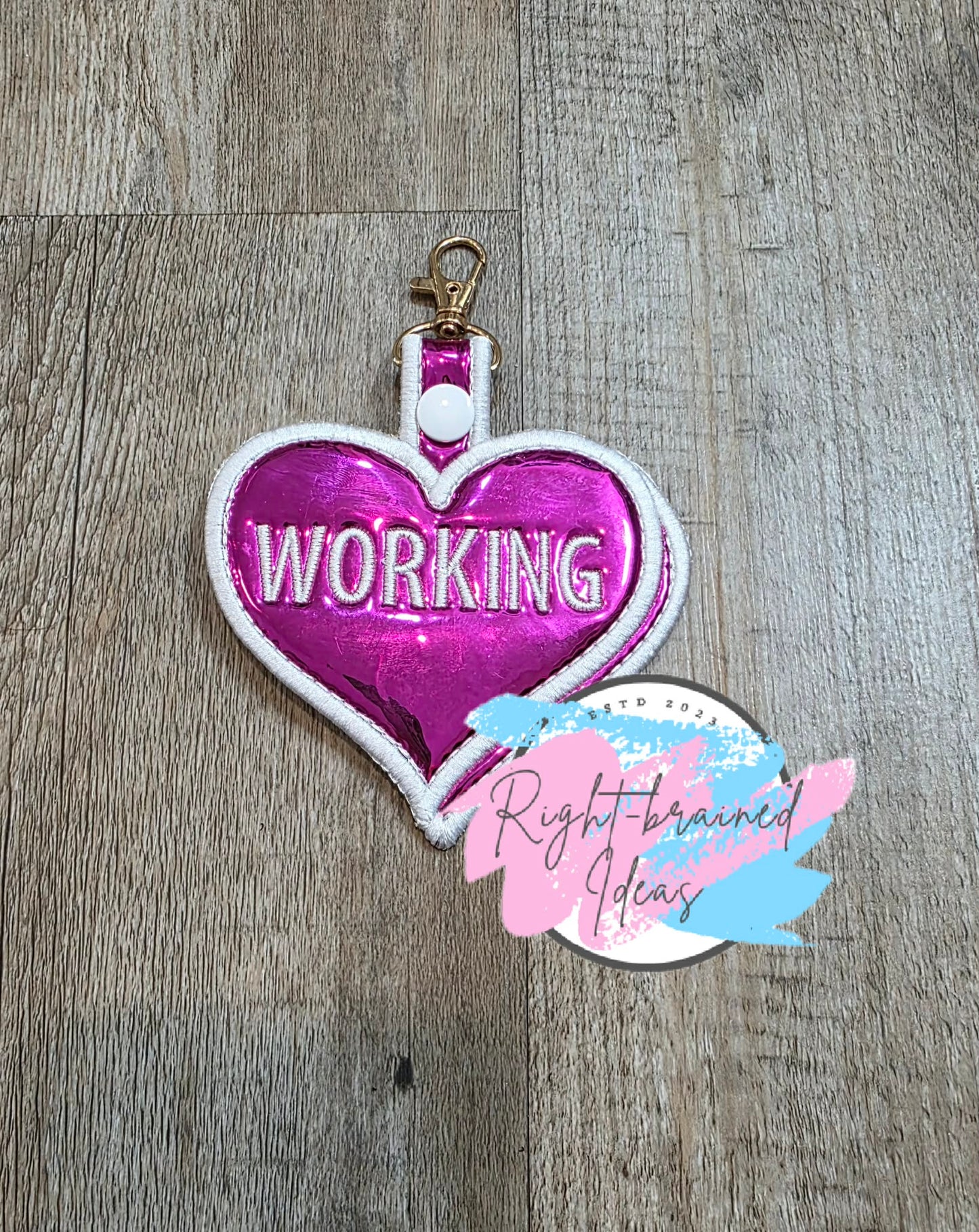 Valentine's Day Conversation Hearts Inspired Working White On Fushia Metallic Vinyl Patch Tab