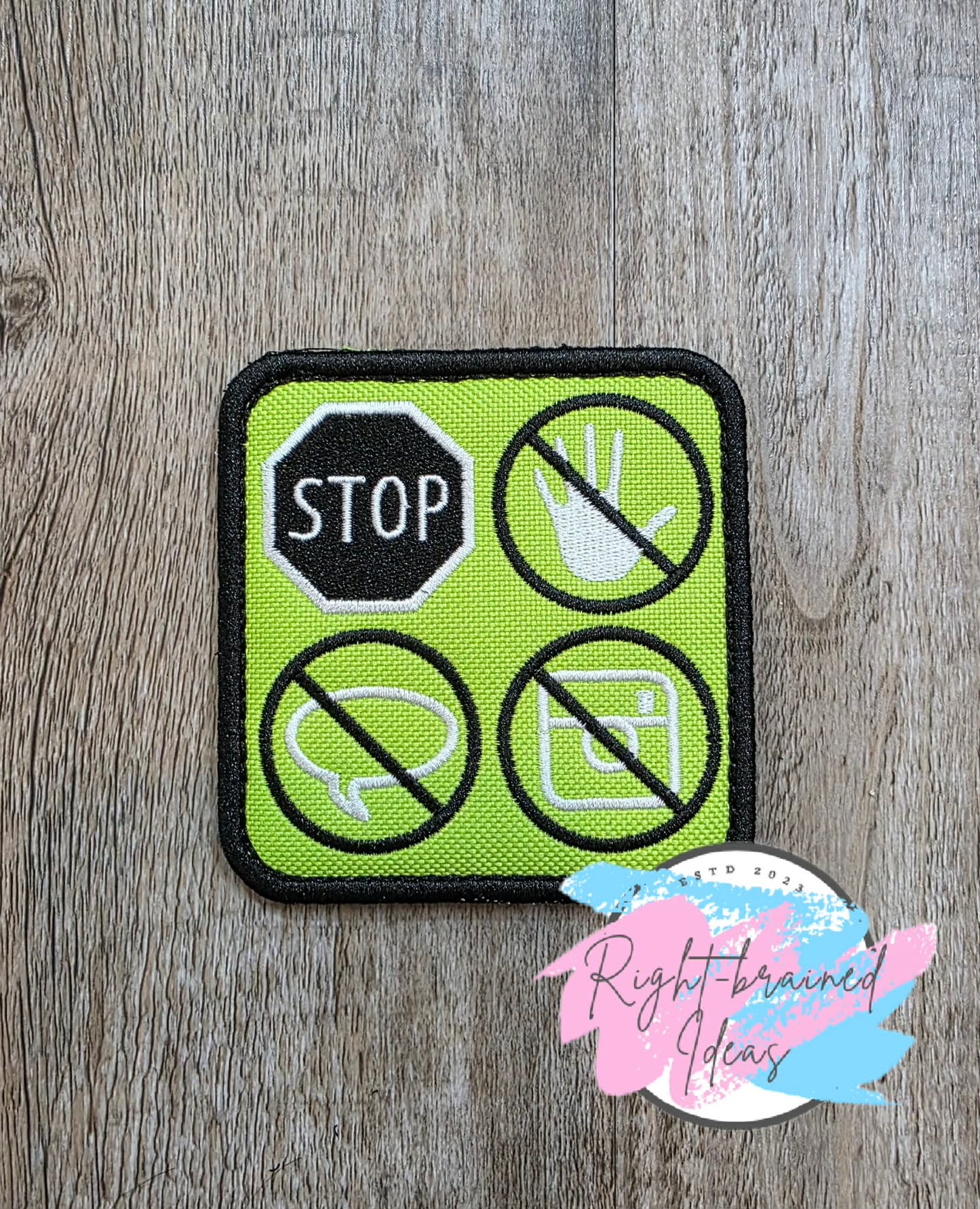 Service Dog In Training Black And White On Lime Green Ottertex Canvas Three-piece Patch Set