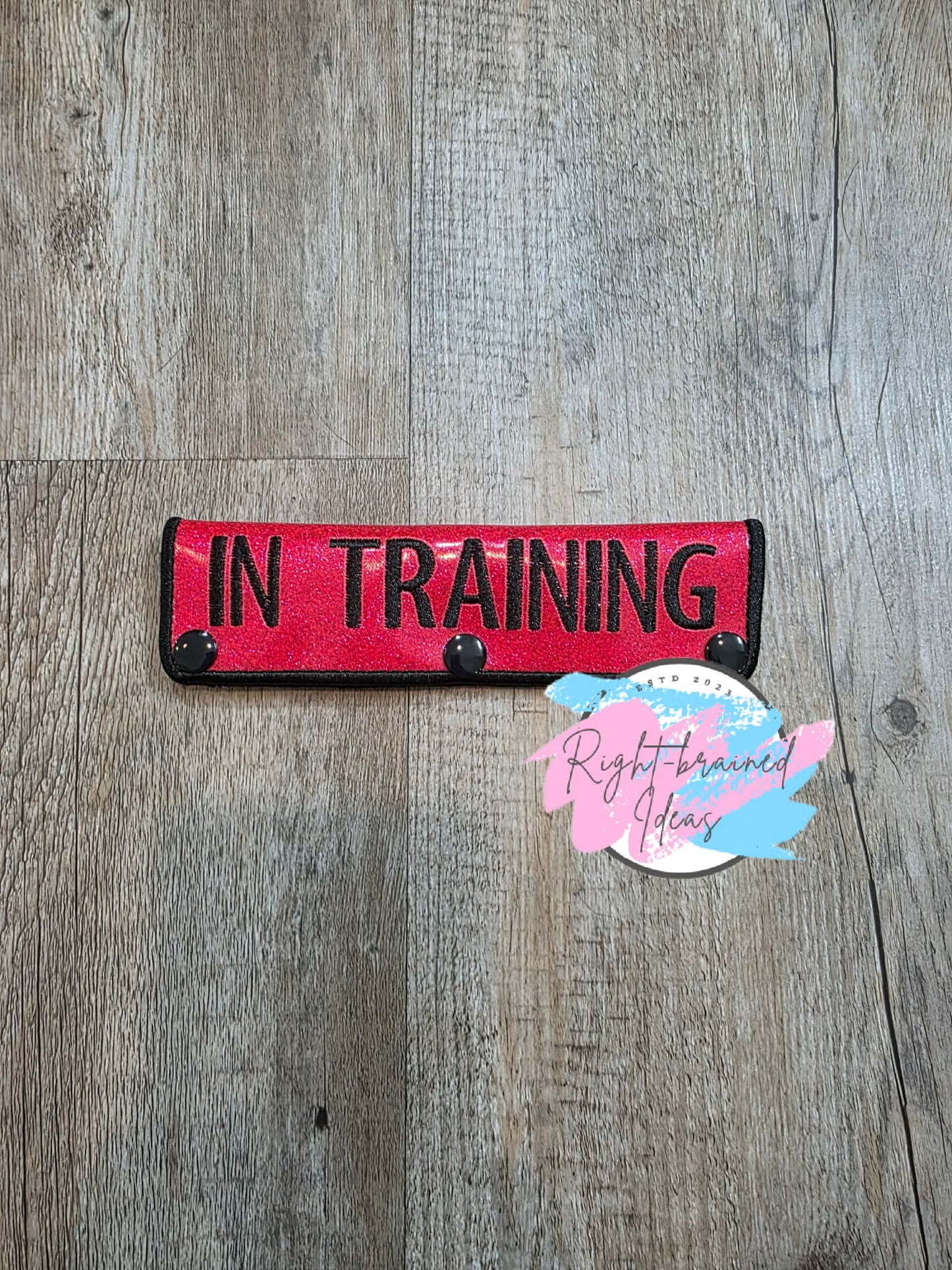 In Training Black On Sparkle Red Vinyl Leash Wrap