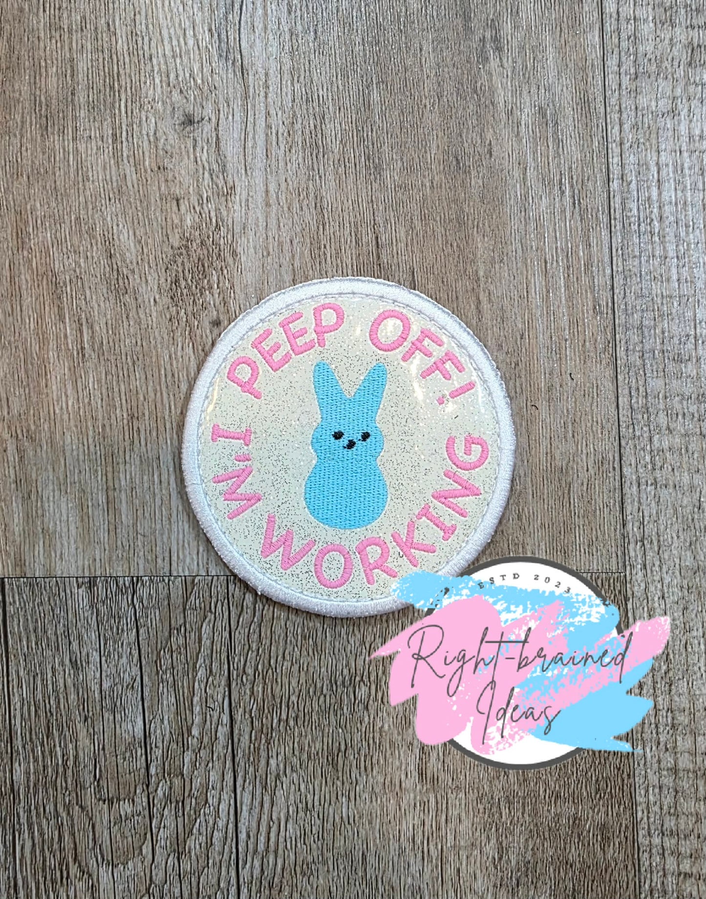 Easter Bunny Marshmallow In Training Do Not Distract On Sparkle White Vinyl Five-piece Oversized Patch And Leash Wrap Set