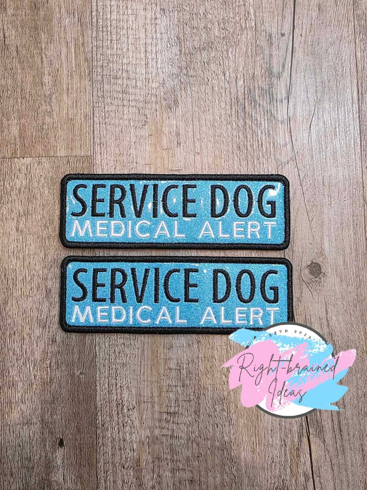 Service Dog Medical Alert Black And White On Sparkle Light Blue Vinyl Three-piece Patch Set