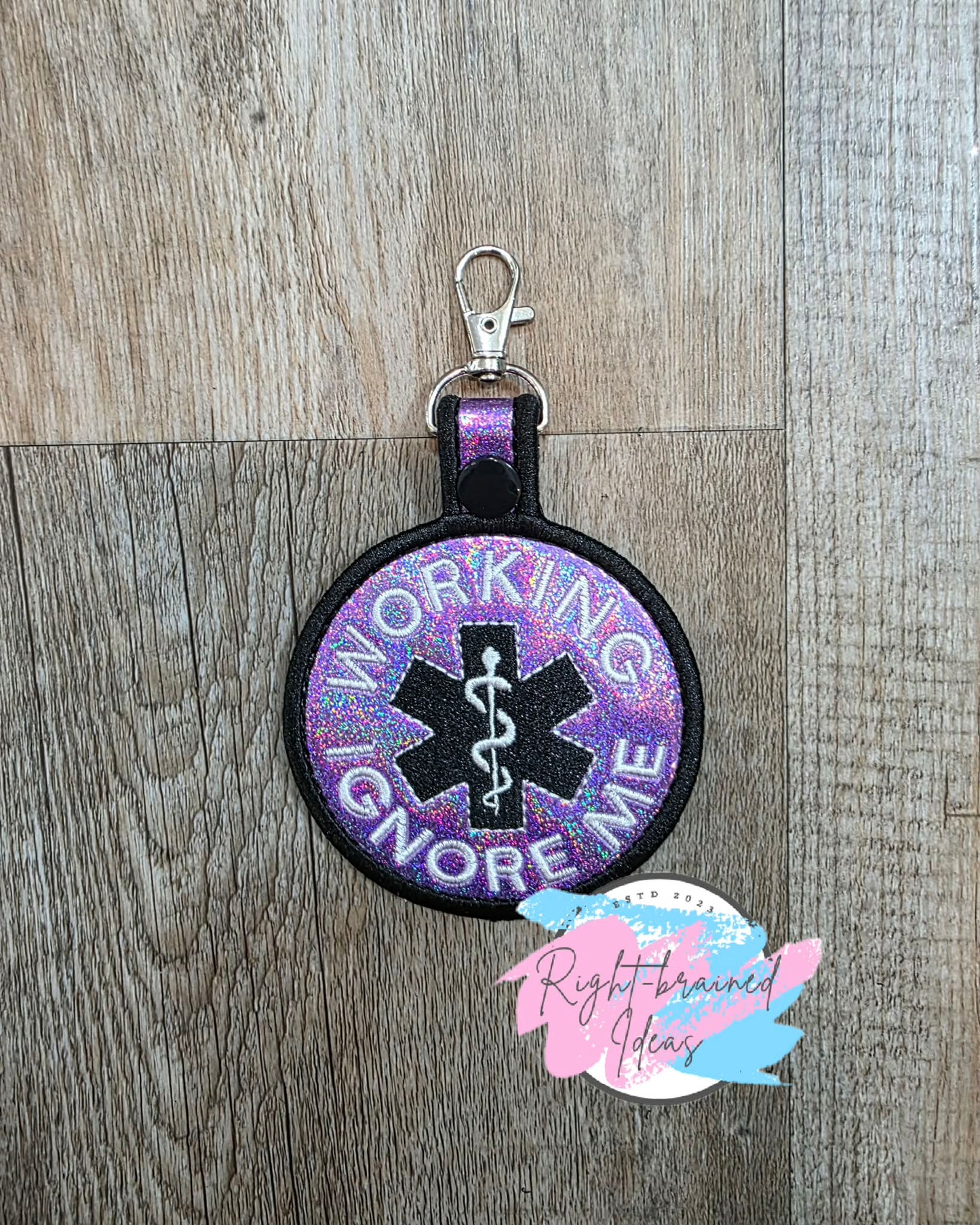 Working Ignore Me Black And White On Sparkle Purple Vinyl Patch Tab