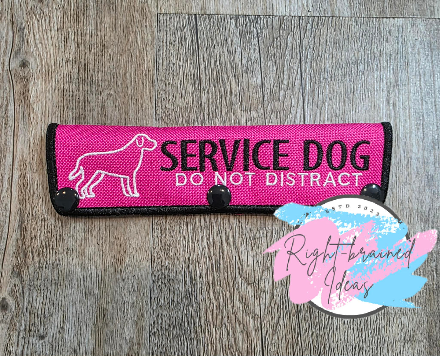 Service Dog Do Not Distract White And Black On Fuchsia Ottertex Canvas Five-piece Patch And Leash Wrap Set
