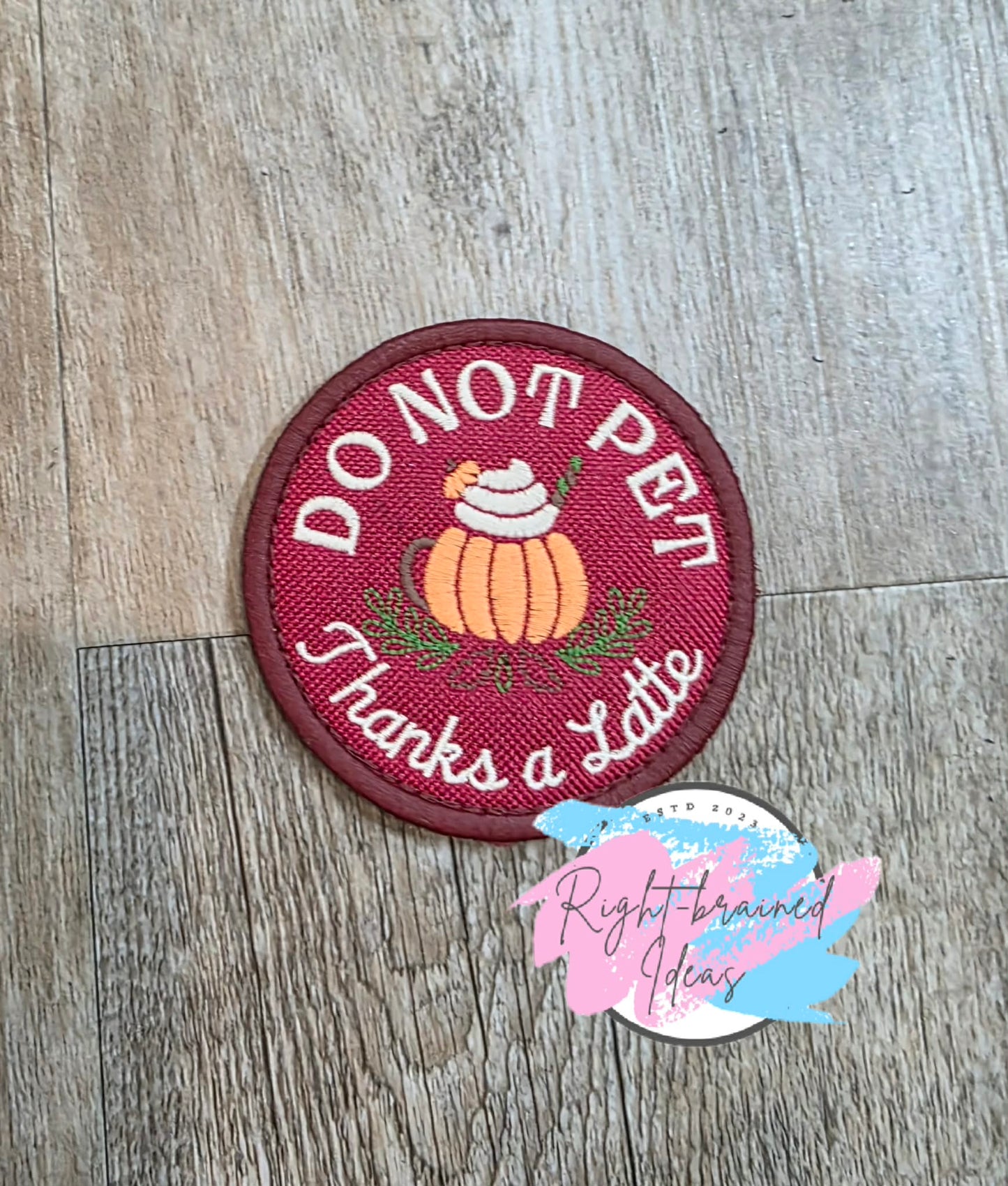 Autumn Inspired Over Size Service Dog We Go Gourd Together Fall Matt Palette Of Colors On Maroon Ottertex Canvas Five-piece Patch and Leash Wrap Set