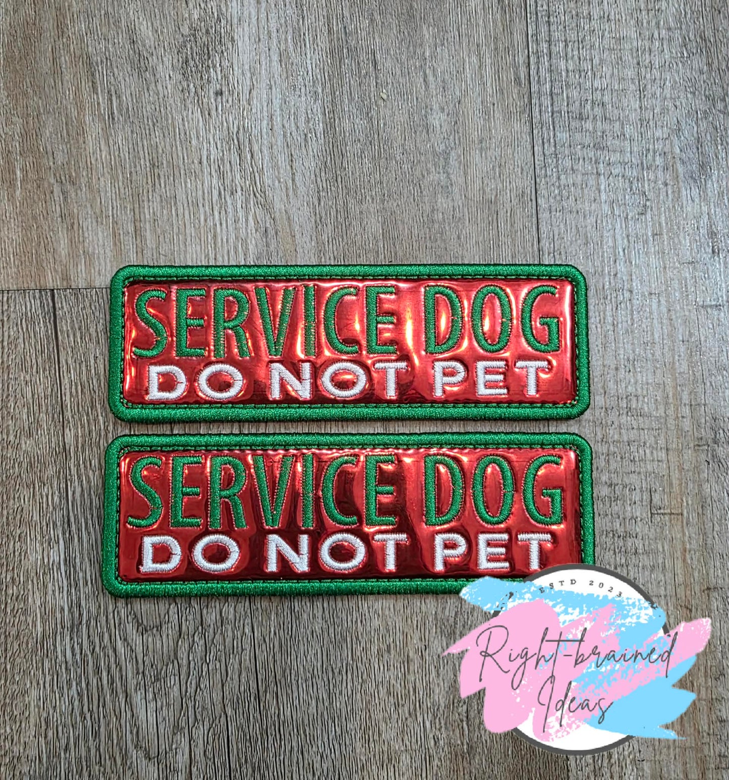 Service Dog Give Us Space Satin Green And White On Red Metallic Vinyl Four-piece Patch Set
