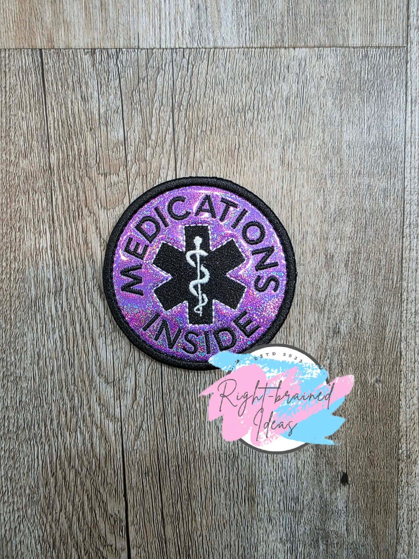 Service Dog Medical Alert Black And White On Sparkle Purple Holographic Vinyl Four-piece Patch Set