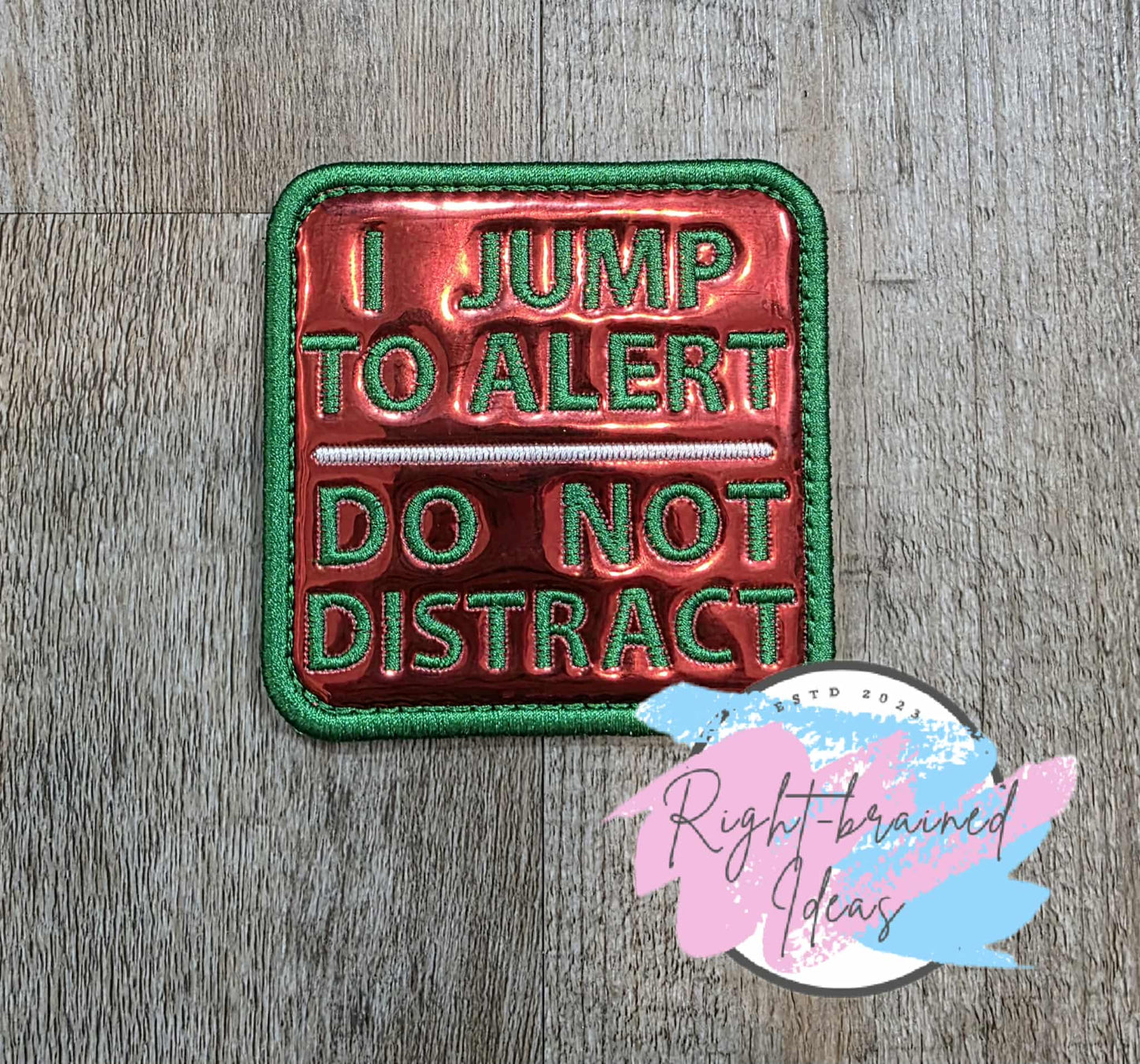 Service Dog Do Not Pet Satin Green And White On Red Metallic Vinyl Four-piece Patch Set