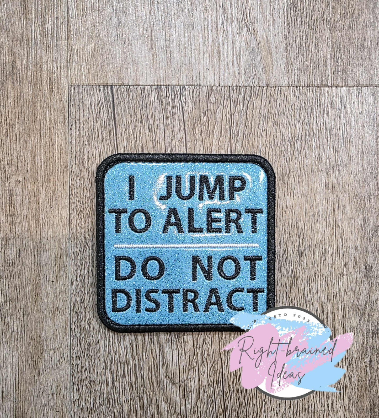 Service Dog Give Us Space Black And White On Sparkle Sky Blue Vinyl Five-piece Patch And Patch Tab Set