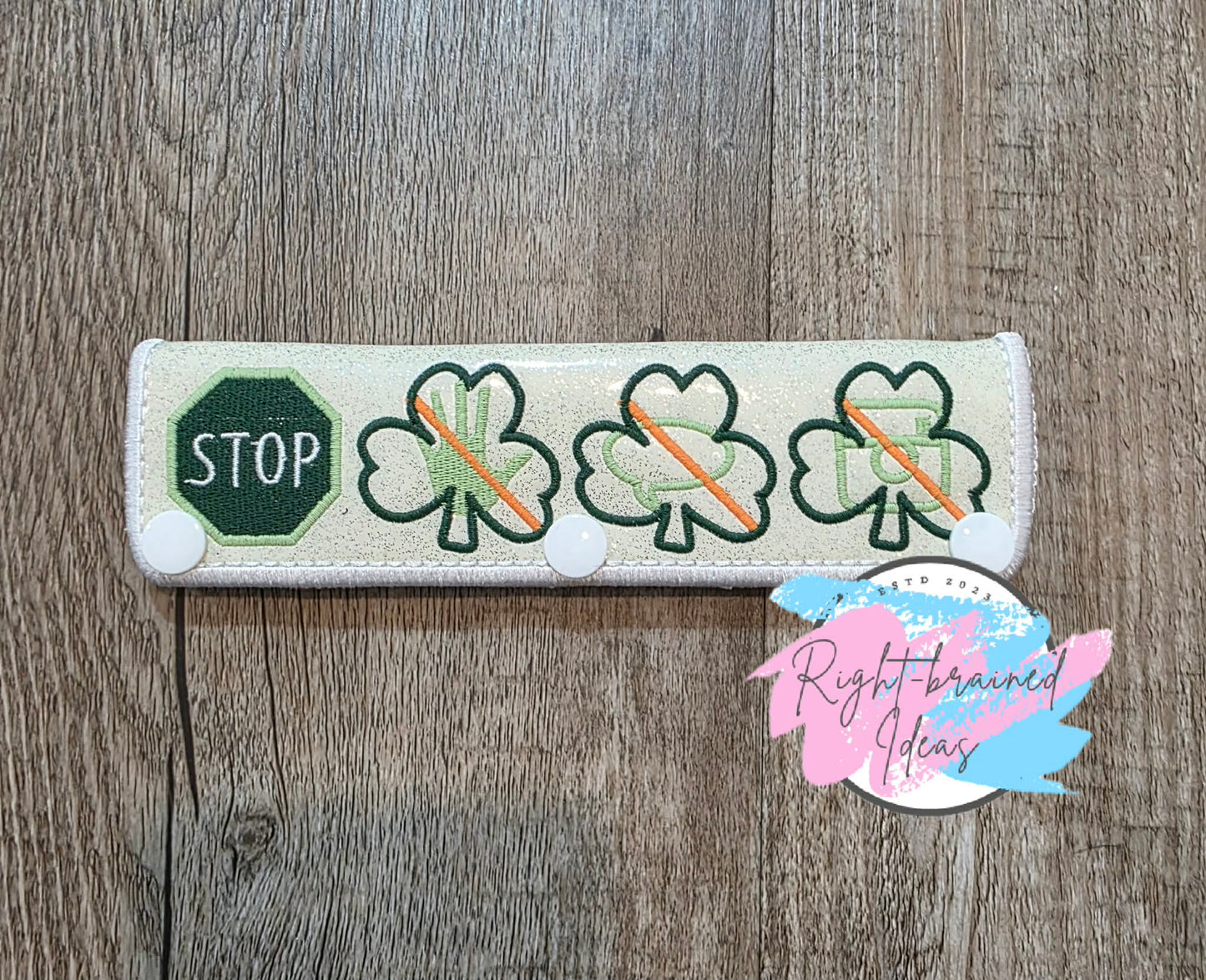 *Cosmetic Flaw* Shamrock Inspired In Training Lucky Charm Flat Matt Mint Green, Flat Matt Forest Green And Flat Matt Orange On Sparkle White Vinyl Double-sided Leash Wrap