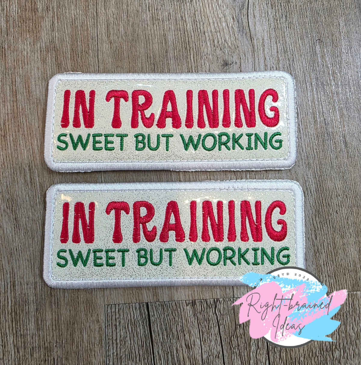 Peppermint Inspired Fun Size In Training Red And Green On Sparkle White Vinyl Three-piece Patch Set