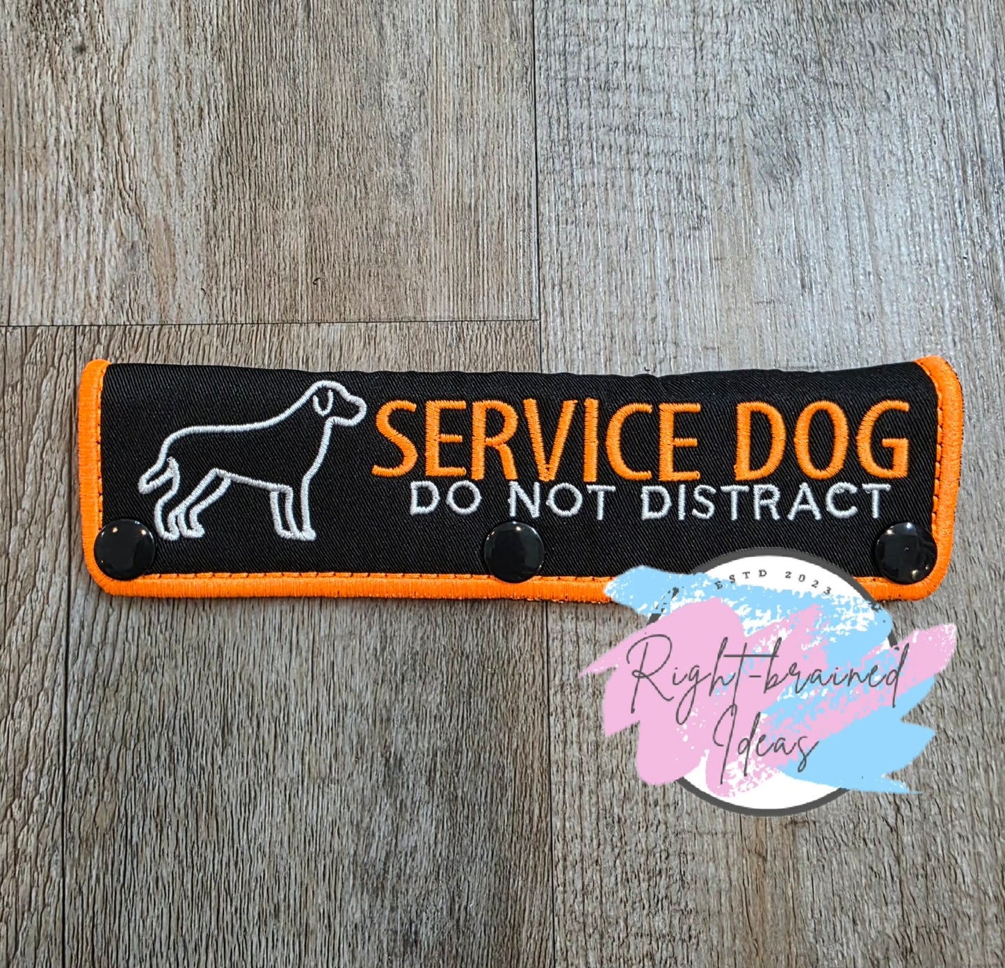 Service Dog Do Not Pet Neon Orange And White On Lightweight High Performance Black Twill Five-piece Patch And Leash Wrap Set