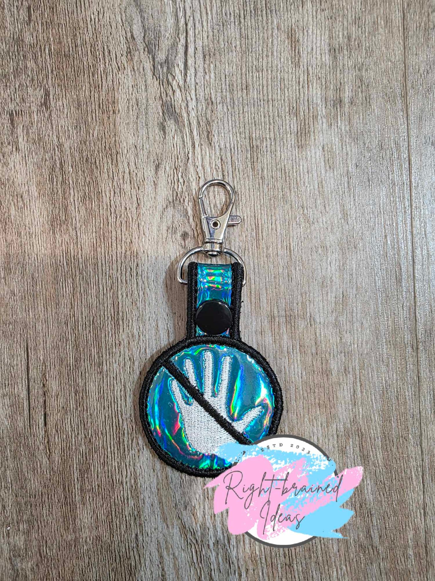 No Touching White and Black on Teal Blue Holographic Vinyl Mini Patch Tab