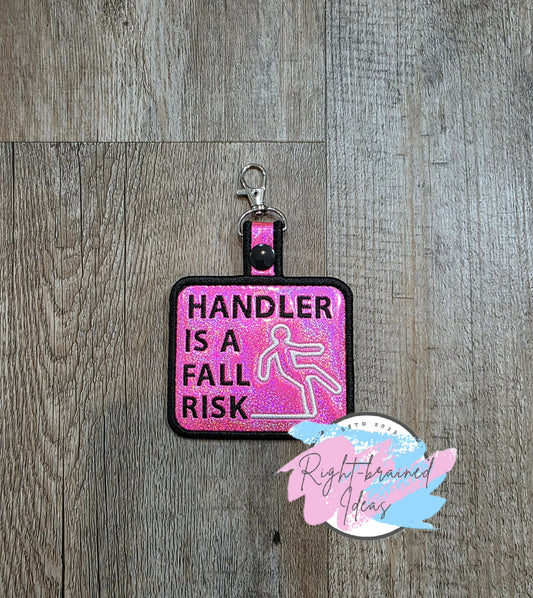 Handler Is A Fall Risk Black And White On Sparkle Pink Holographic Vinyl Patch Tab