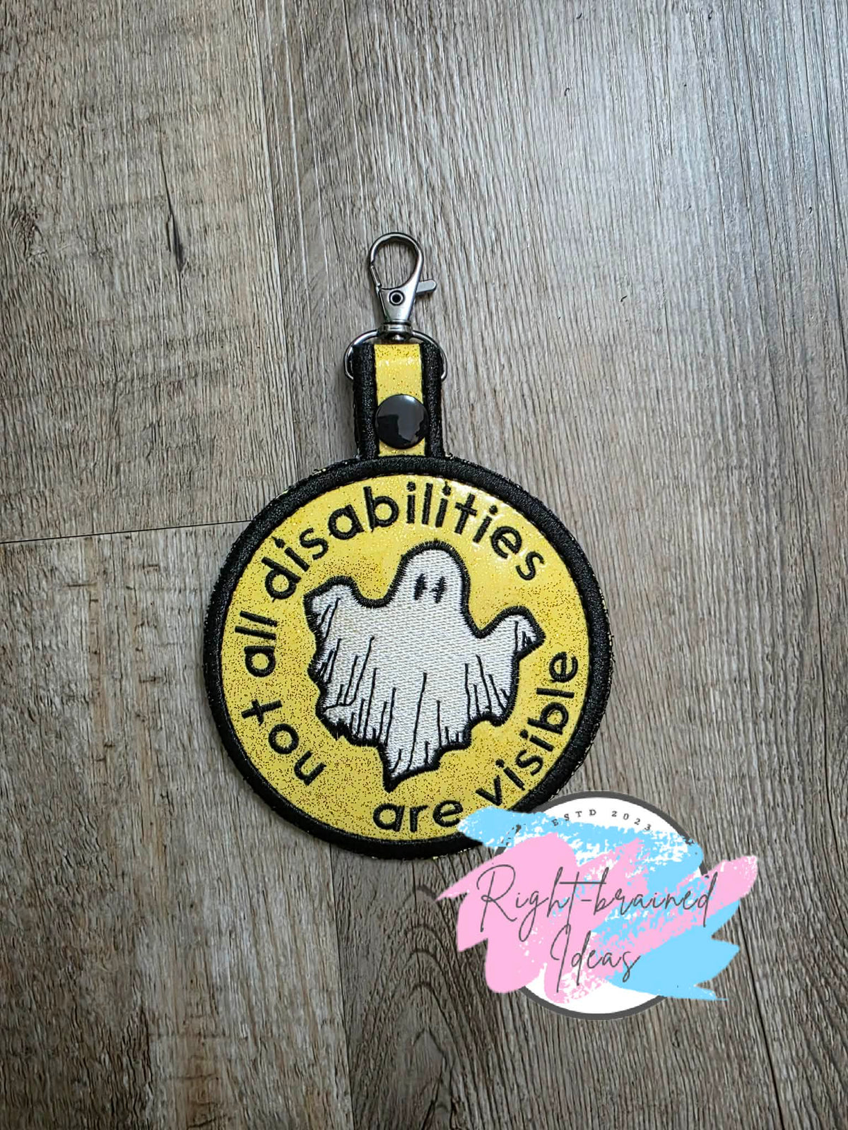 Not All Disabilities Are Visible White And Black On Sparkle Yellow Vinyl Patch Tab