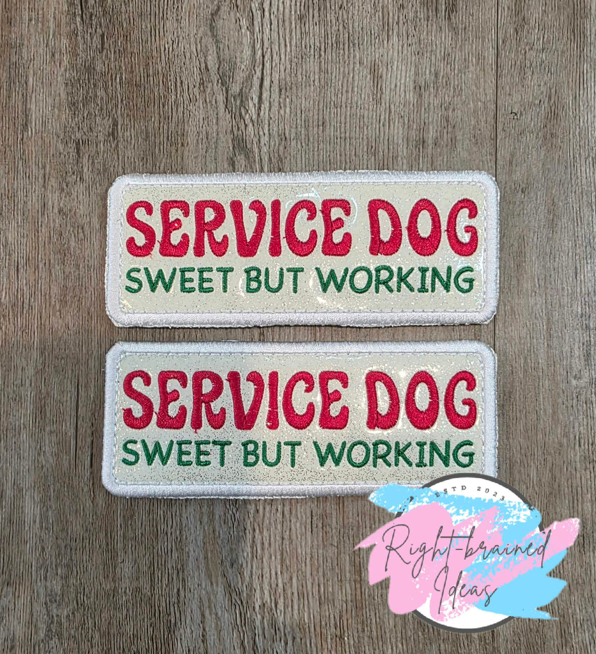 Peppermint Inspired Fun Size Service Dog Sweet But Working Red And Green On Sparkle White Vinyl Five-piece Patch And Leash Wrap Set