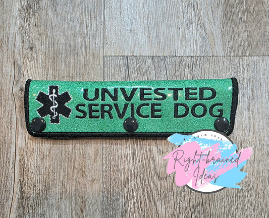 Unvested Service Dog Black And White On Sparkle Green Vinyl Leash Wrap