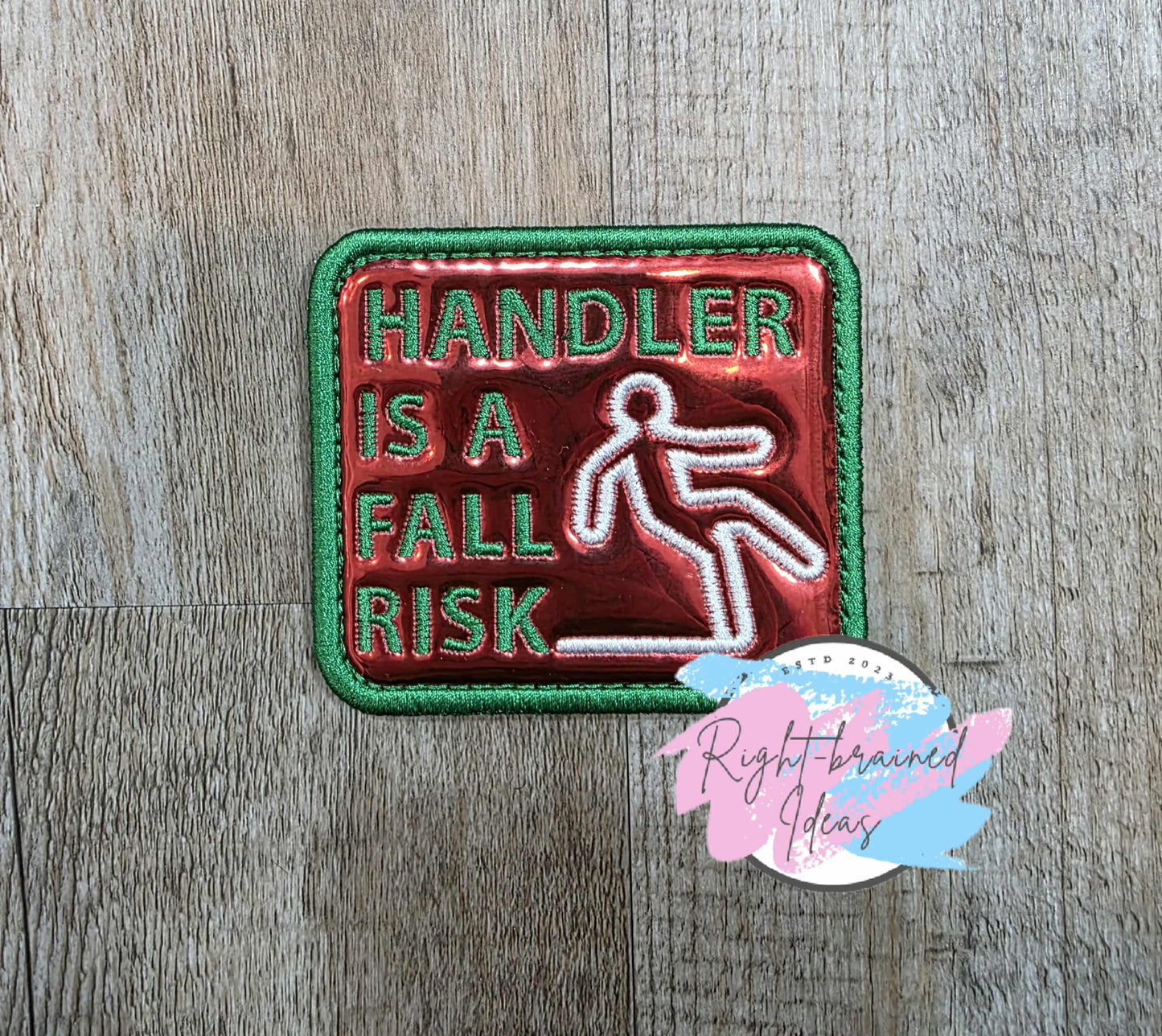 Service Dog In Training Satin Green And White On Red Metallic Red Vinyl Five-piece Patch And Leash Wrap Set