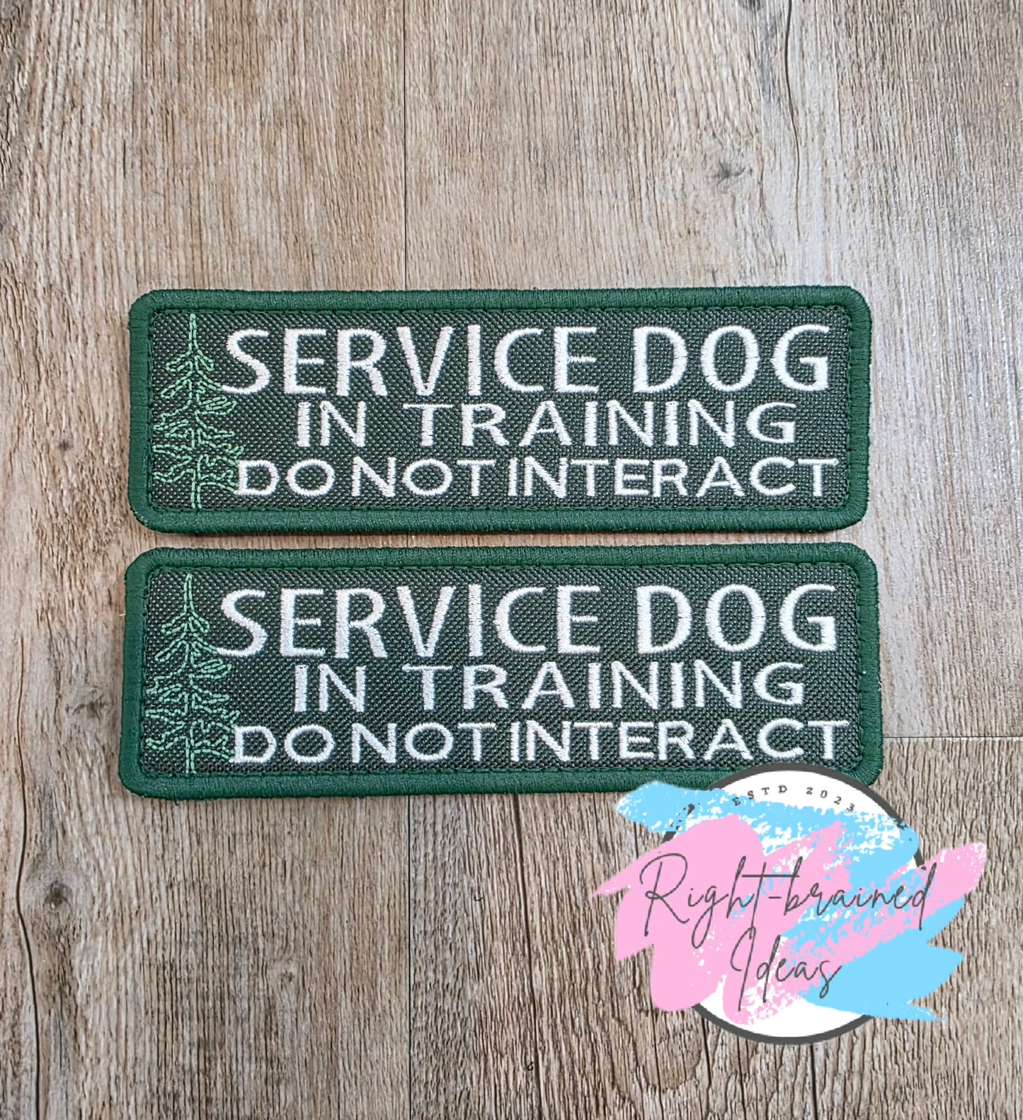 *Minor Flaw* Outdoors Inspired Service Dog In Training Forest Green, Dark Green and White On Forest Green Ottertex Canvas Four-piece Patch Set