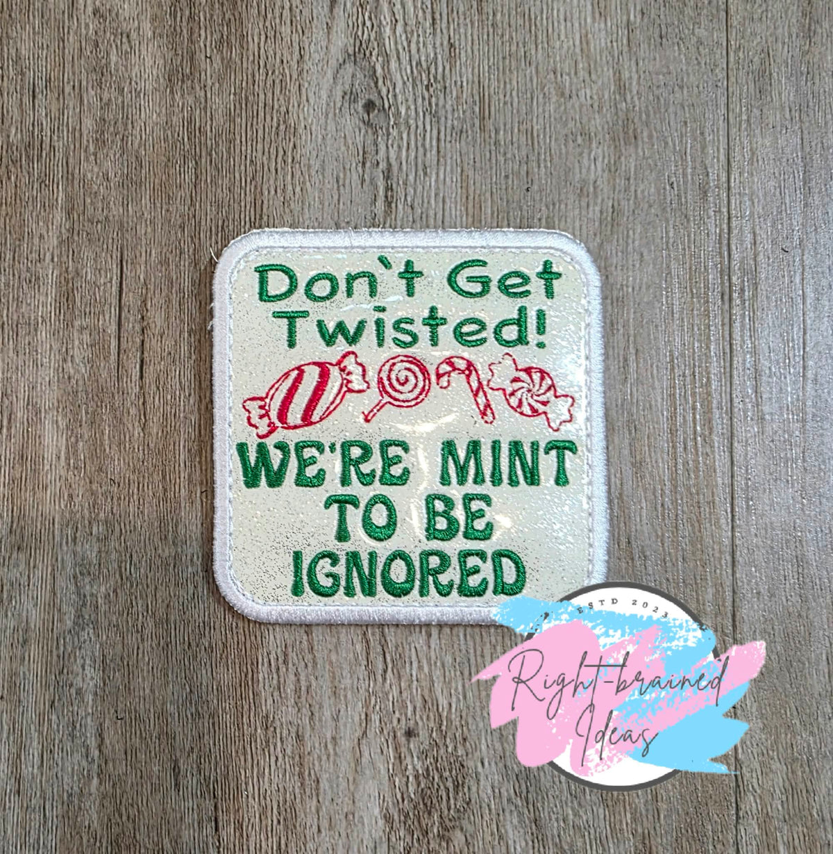 Peppermint Inspired Service Dog Red And Green On Sparkle White Vinyl Five-piece Patch And Leash Wrap Set