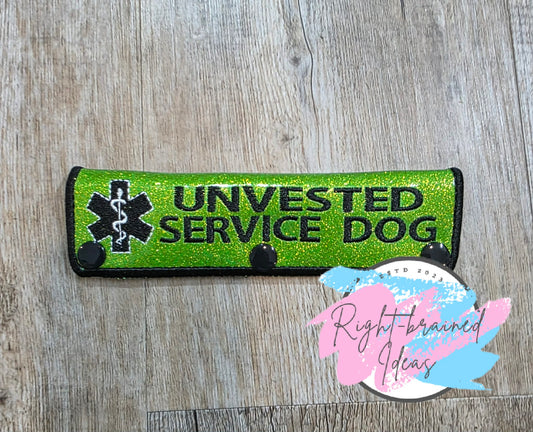 Unvested Service Dog Black And White On Sparkle Lime Green Vinyl Leash Wrap