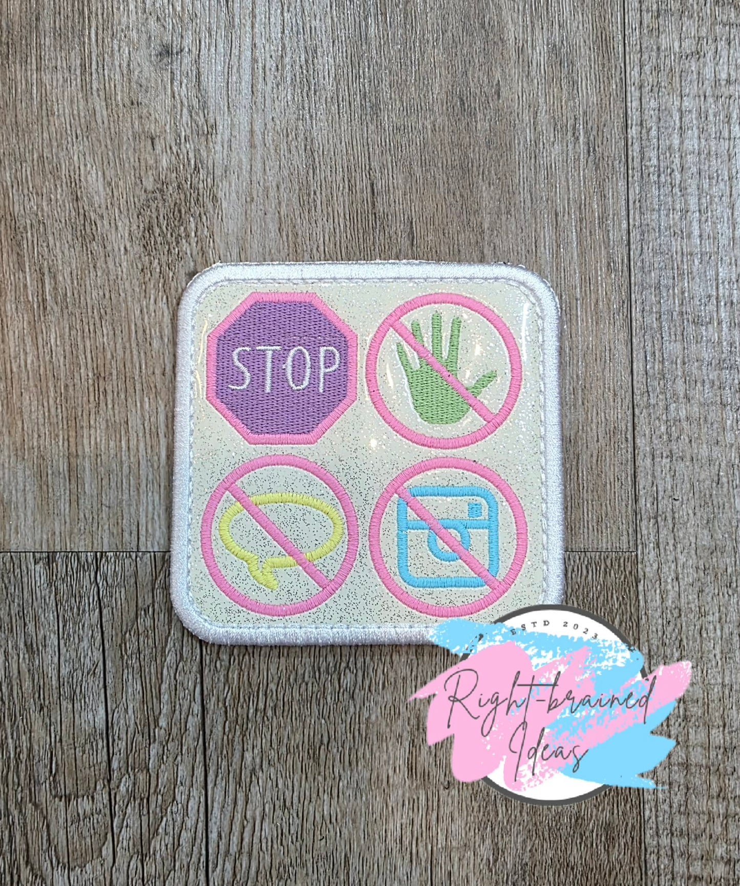 Spring Inspired Service Dog Do Not Pet Multi-colored Flat Matt Palette On Sparkle White Vinyl Four-piece Patch Set