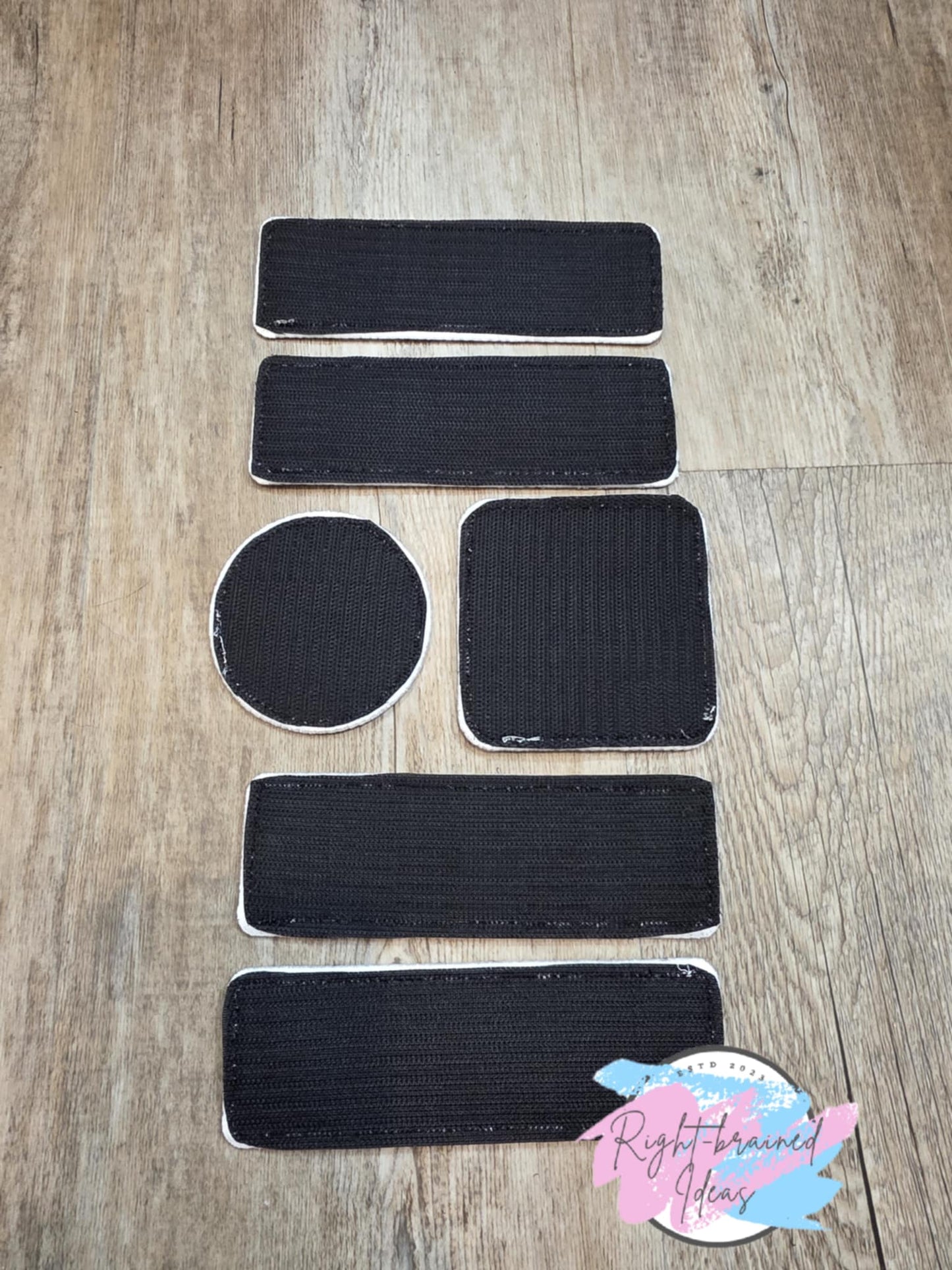 Grow-with-Them Service Dog, Autism Assistance Rainbow and White on Black Twill Neurodivergent Inspired Six-piece Patch Set