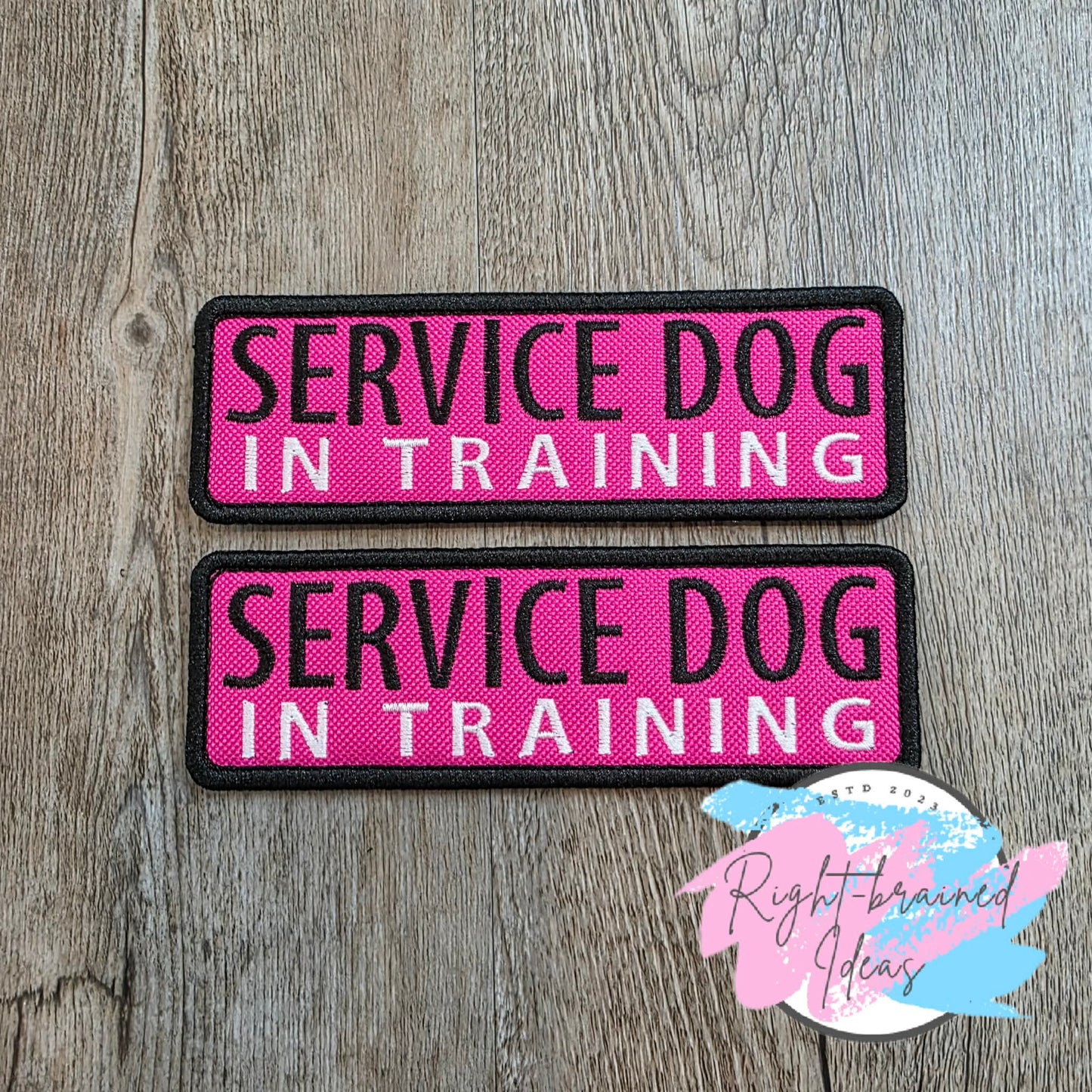 Service Dog In Training White And Black On Fuchsia Ottertex Canvas Five-piece Patch And Double-sided Leash Wrap Set