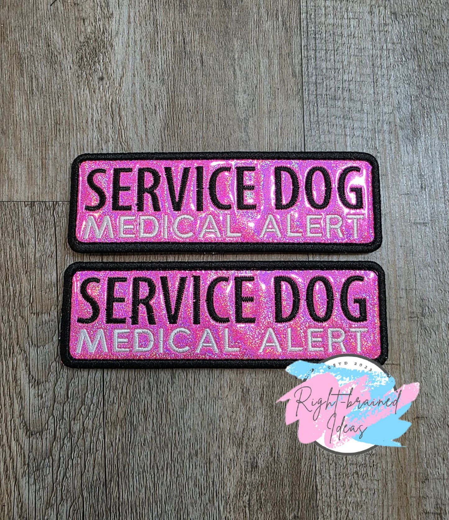 Service Dog Medical Alert White And Black On Sparkle Pink Holographic Vinyl Four-piece Patch Set