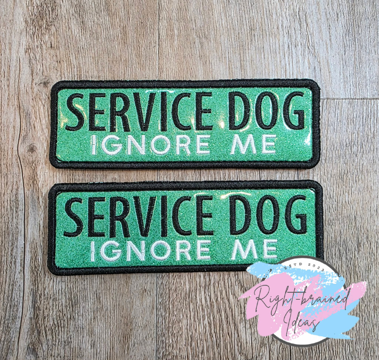 Service Dog Ignore Me White And Black On Sparkle Moss Green Vinyl Four-piece Patch Set