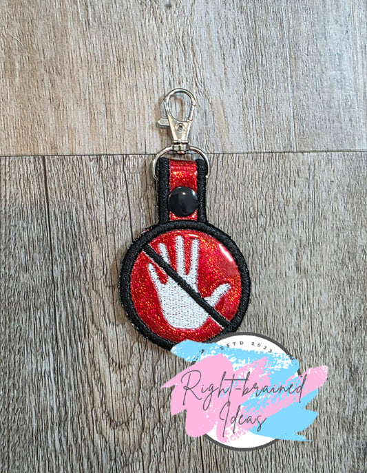 No Touching White And Black On Sparkle Red Holographic Vinyl Mini Patch Tab